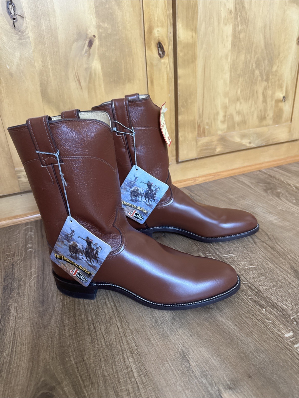 1993 Justin Roper Cowboy Boots Never Worn Box 10 1/2B 3208 Brown Tan Leather