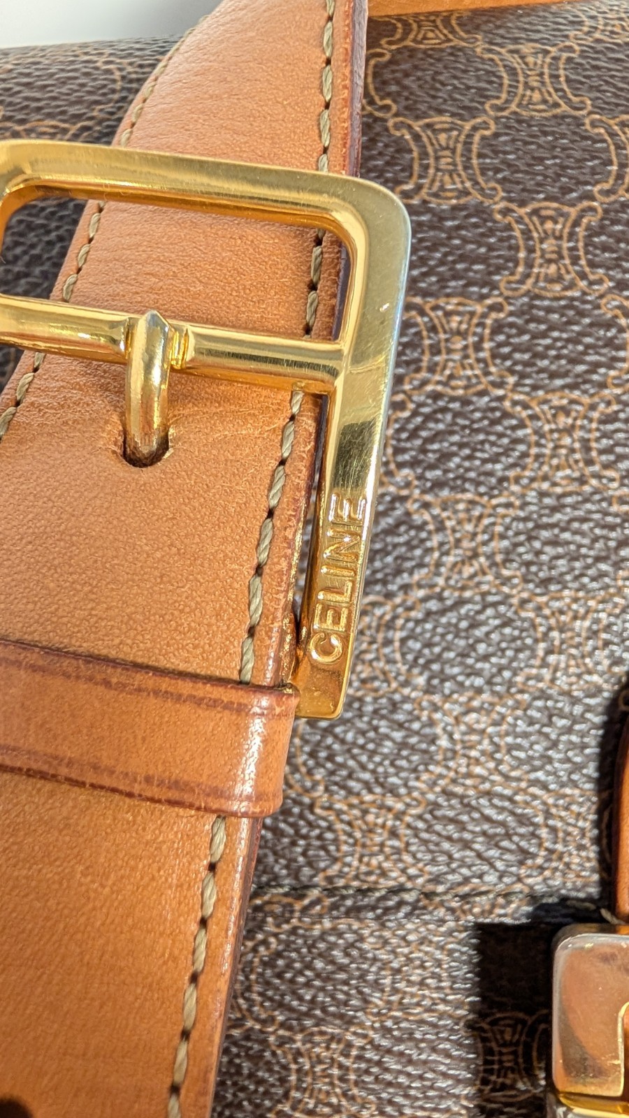 Authentic Vintage CELINE Macadam Crossbody/ Shoulder Bag Statement Gold Hardware