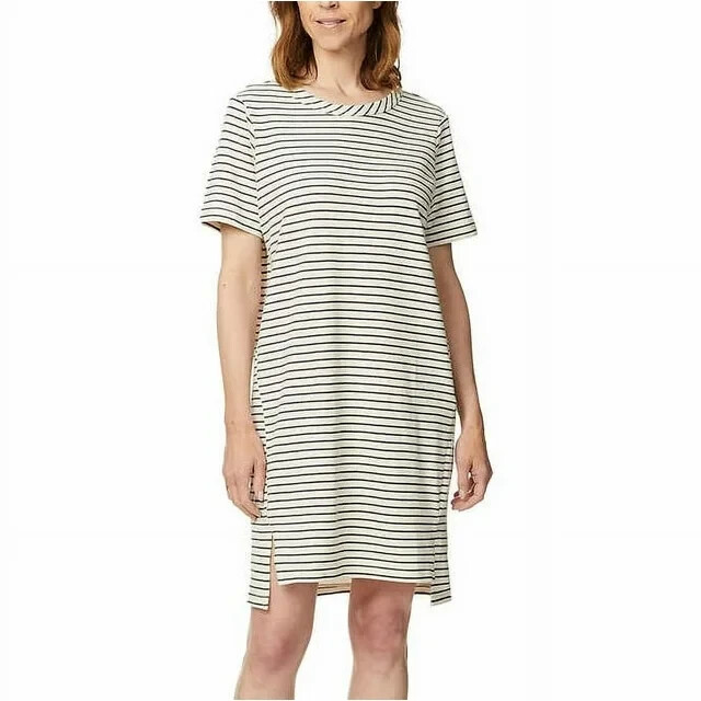 Buffalo Knit Striped Short Sleeve T-shirt Dress ~ Off White / Moss Green ~ Small