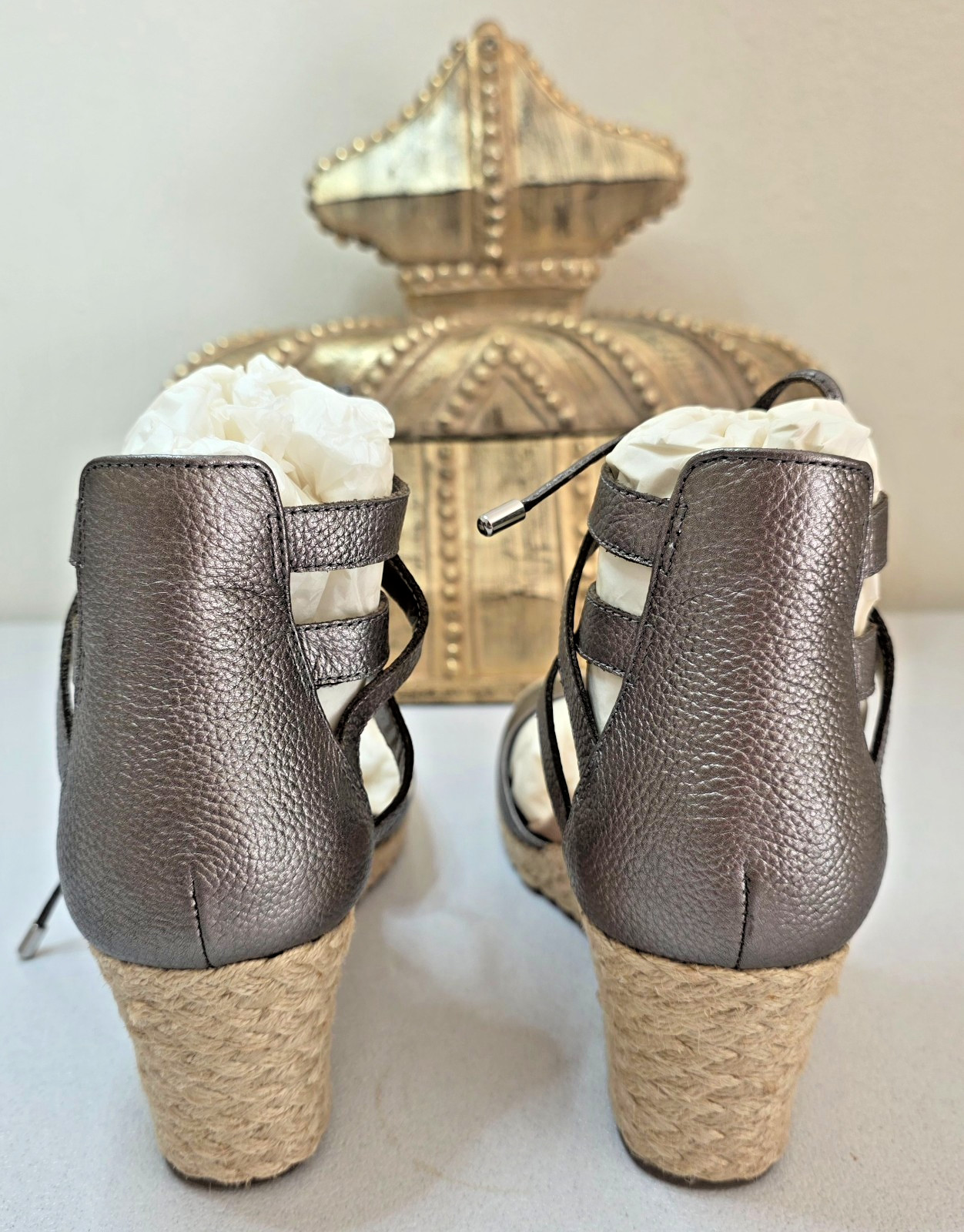 VIONIC Aruba Calypso Orthotic Lace Up Espadrilles Wedge Pewter Size 9 NEW IN BOX