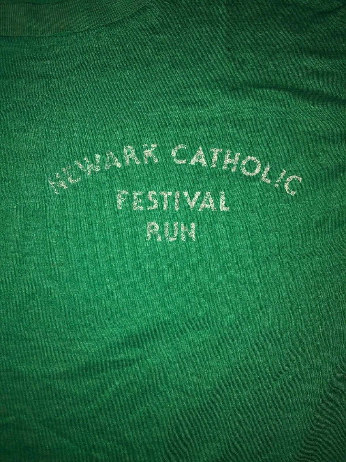 Vtg 1970’s ‘Newark NJ Catholic Festival Run’ Thin Ched by Anvil Green T Shirt