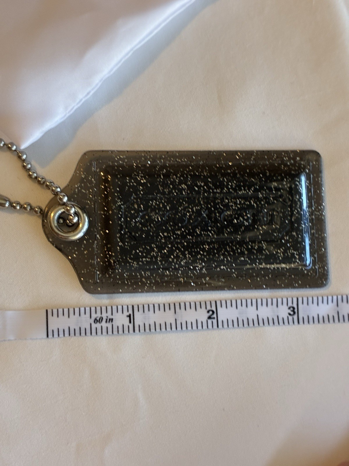 Coach Black Silver Glitter Transparent Resin Hang Tag Bag Charm
