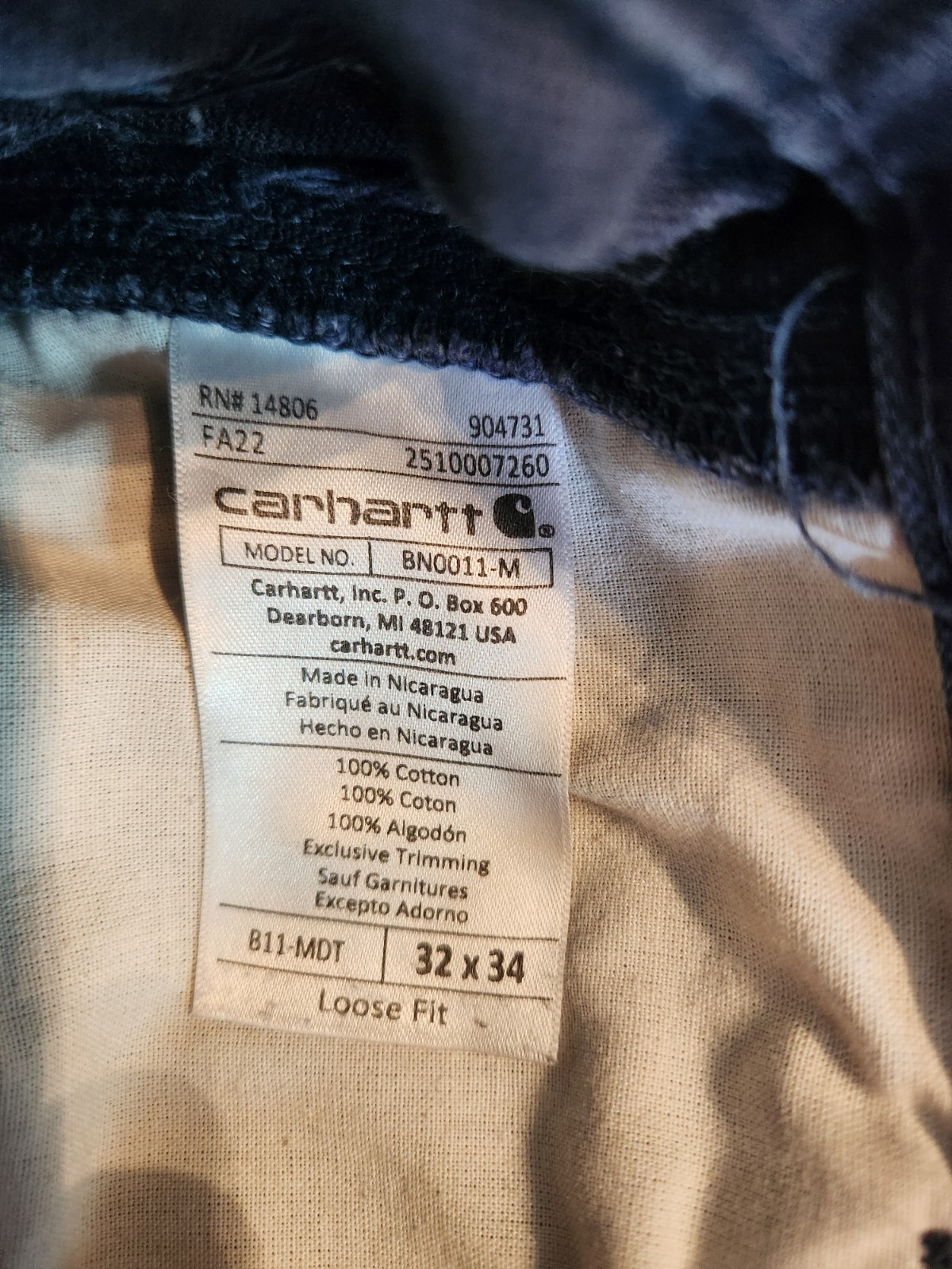 Carhartt B11 Men’s Loose Fit Washed Duck Utility Work Pants 32×34 Distressed