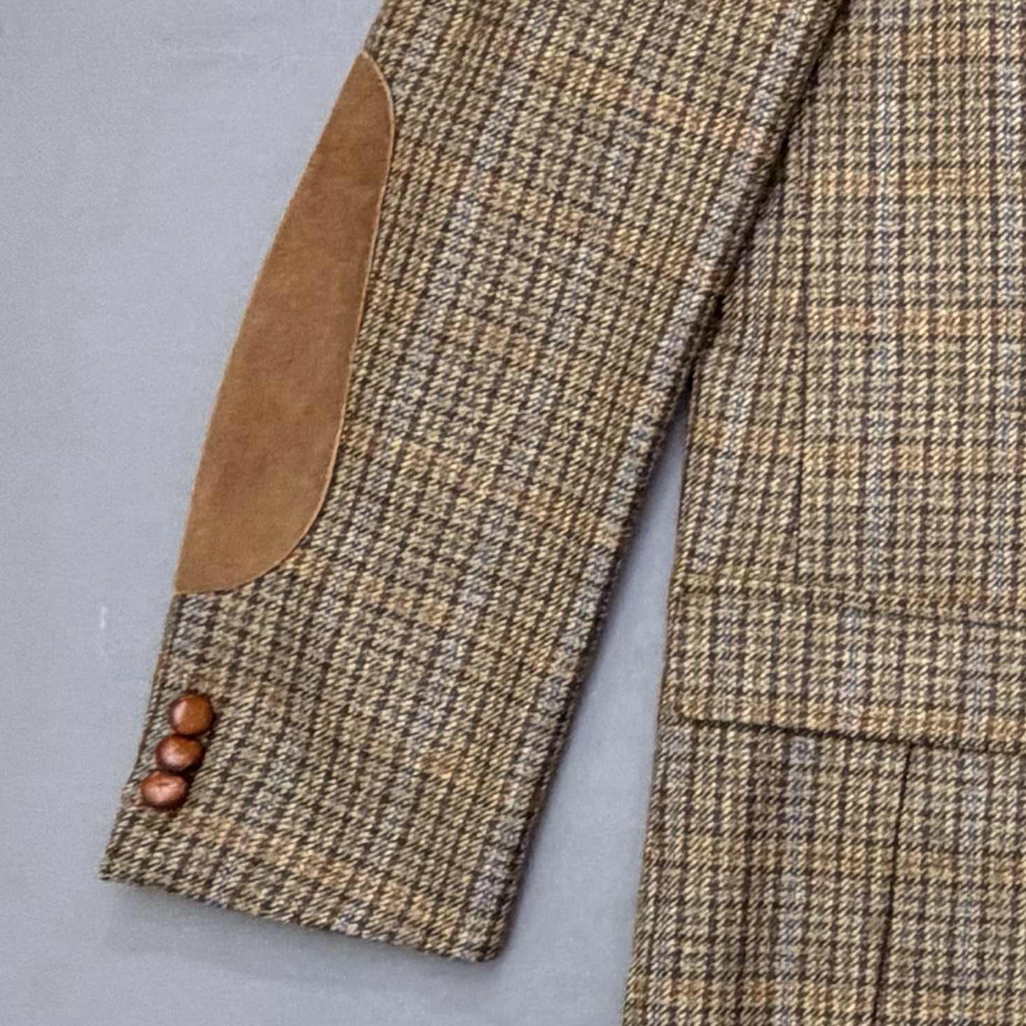KROON Men’s 44L Brown Plaid 100% Virgin Wool Sport Coat Elbow Patch Blazer