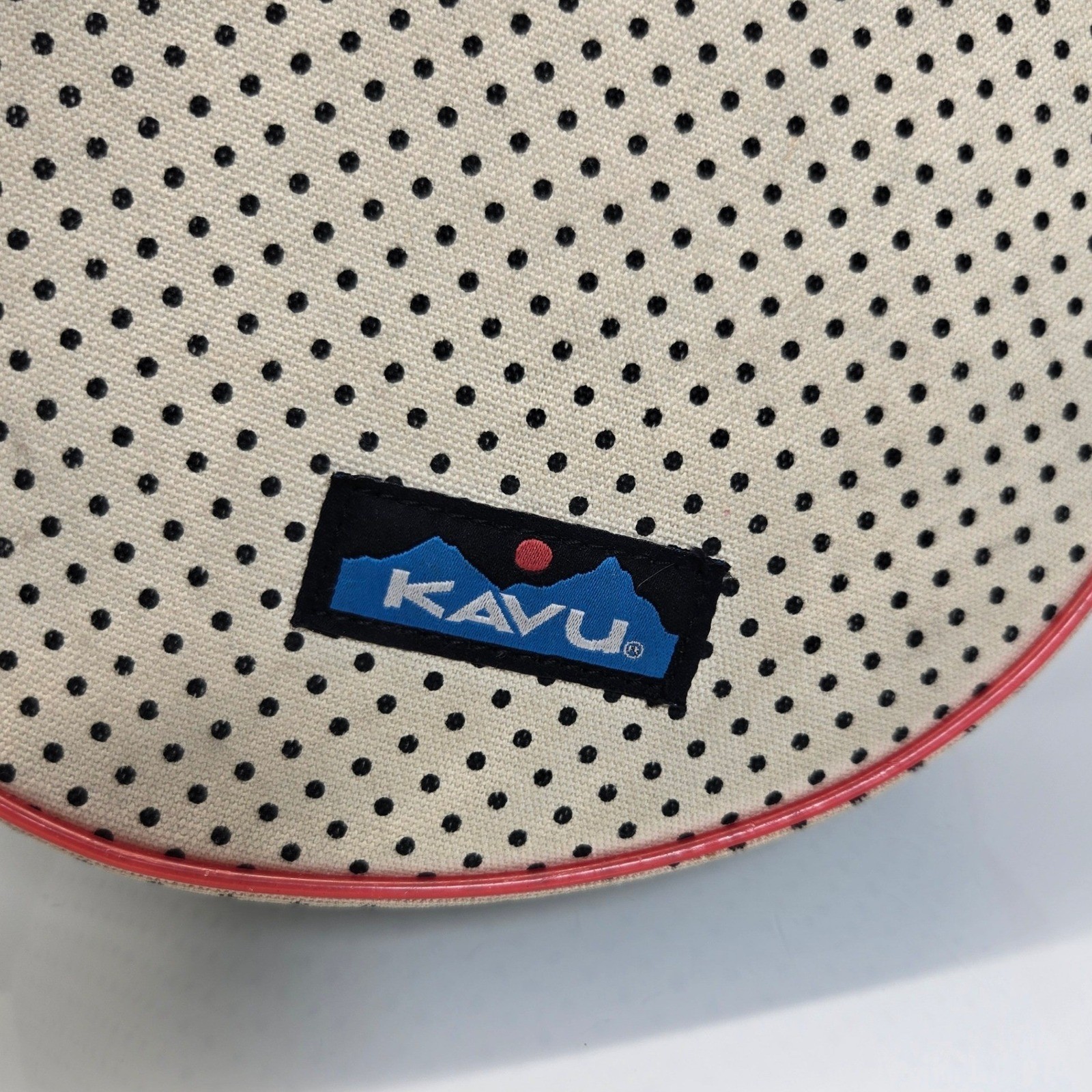 KAVU Paxton Pack Rope Sling Backpack Red Cream Black Polka Dot Canvas Crossbody