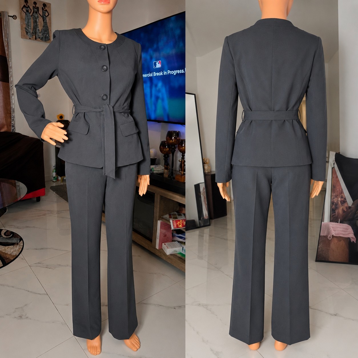 VENUS Women’s Gray 2 Piece Pant Suit Set 3-Button Notch Lapel Size 4