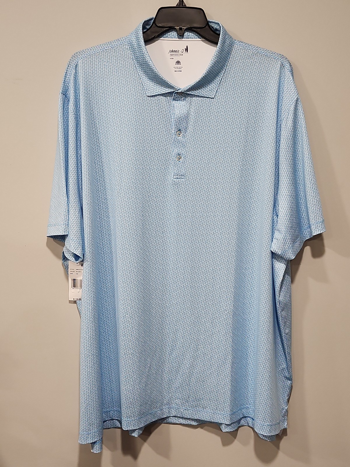 Johnnie-O NWT Performance Polo Men 4XB UPF50 Lt. Blue Martini Print Short Sleeve