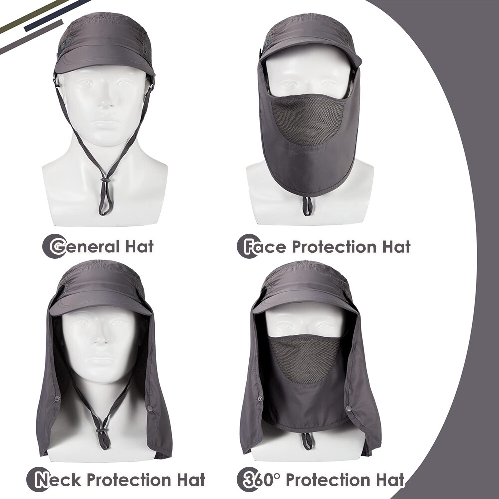 Unisex Sun Hat with Ear Neck Flap Face Cover Fishing Safari Cap UV Protection