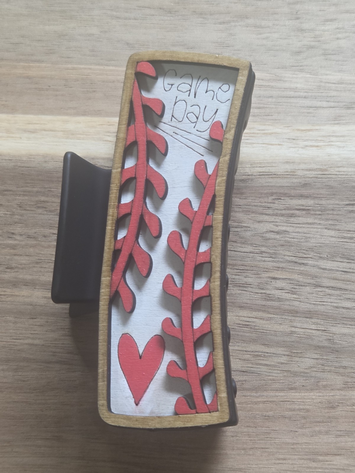 Hand Painted Wood Cut Baseball Game Day Clip 4.1″