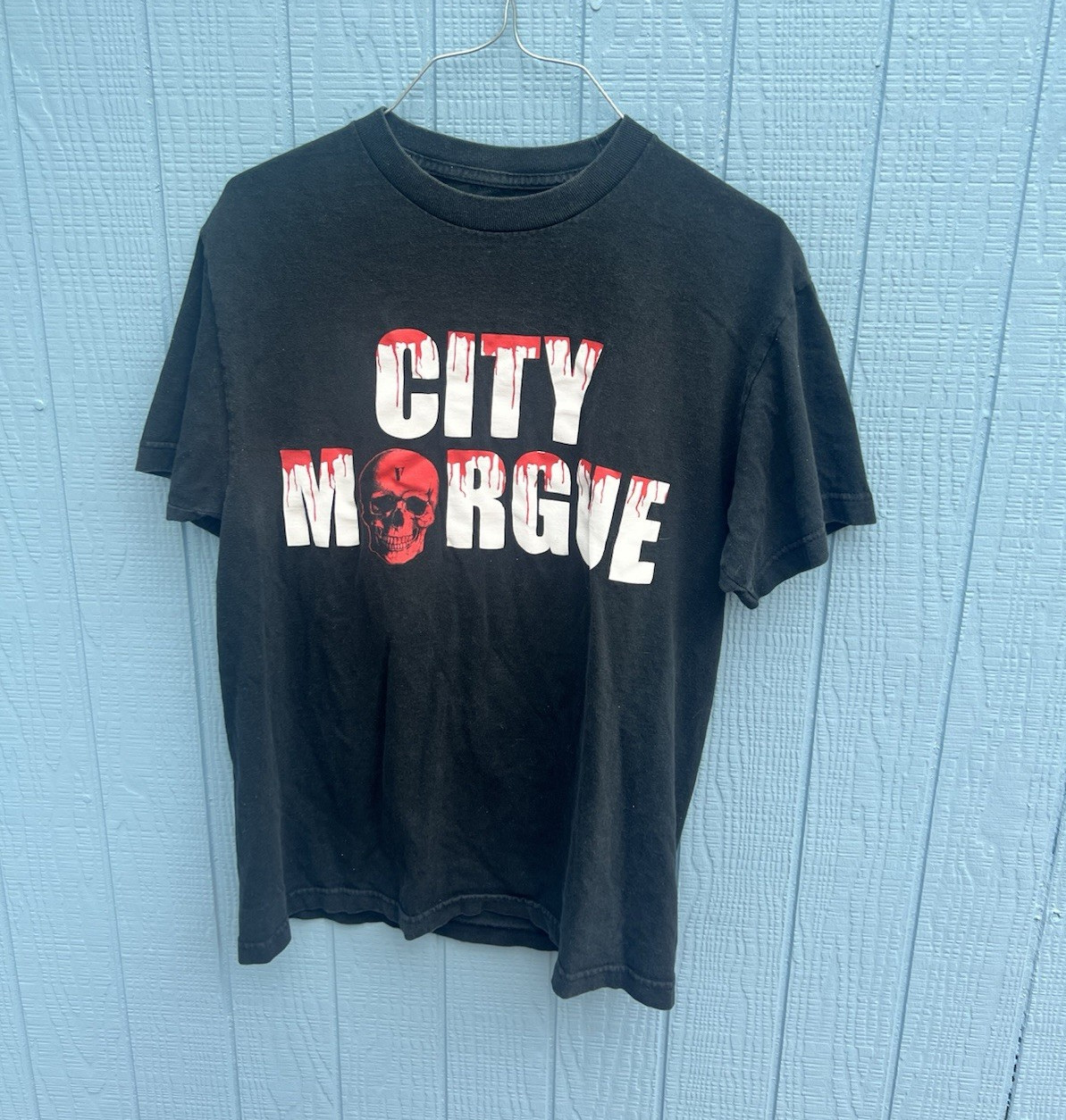 VLONE City Morgue Men’s M Black Double-Sided Graphic Tee Crew Neck Short Sleeve