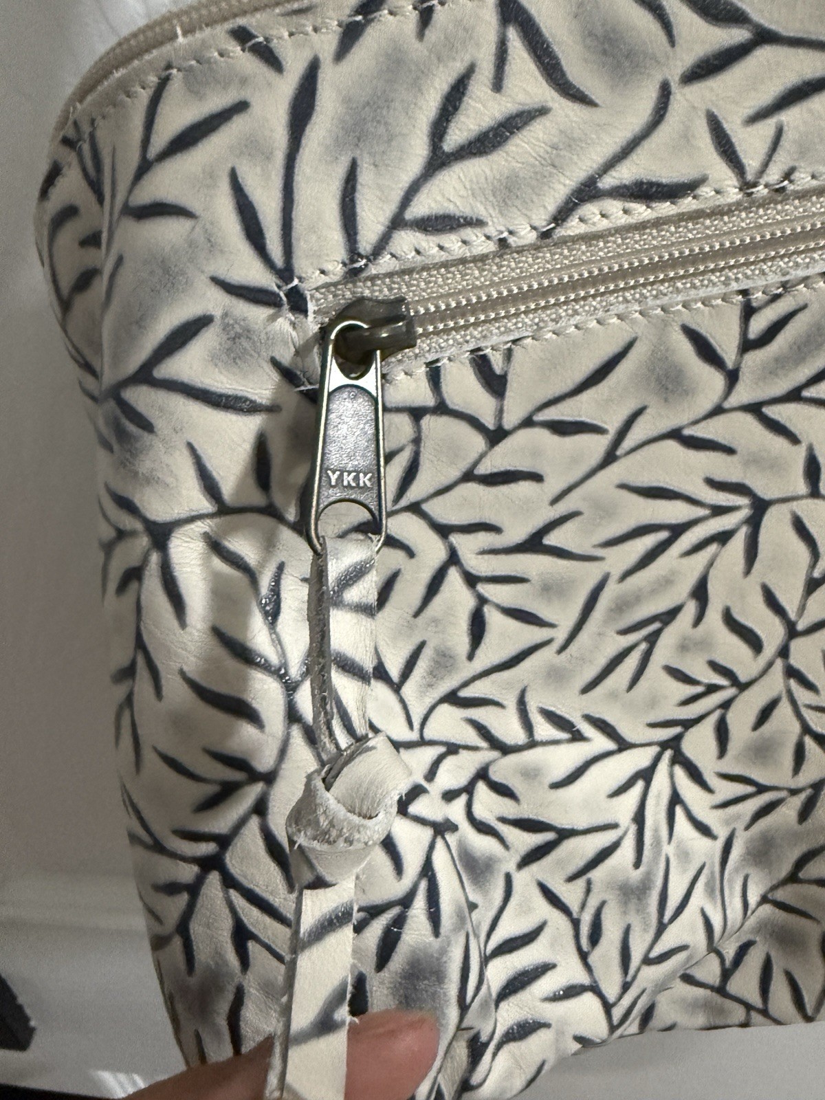 Carol Hearty Handmade Leather Crossbody Bag Cream Black Leaf Print Artisan