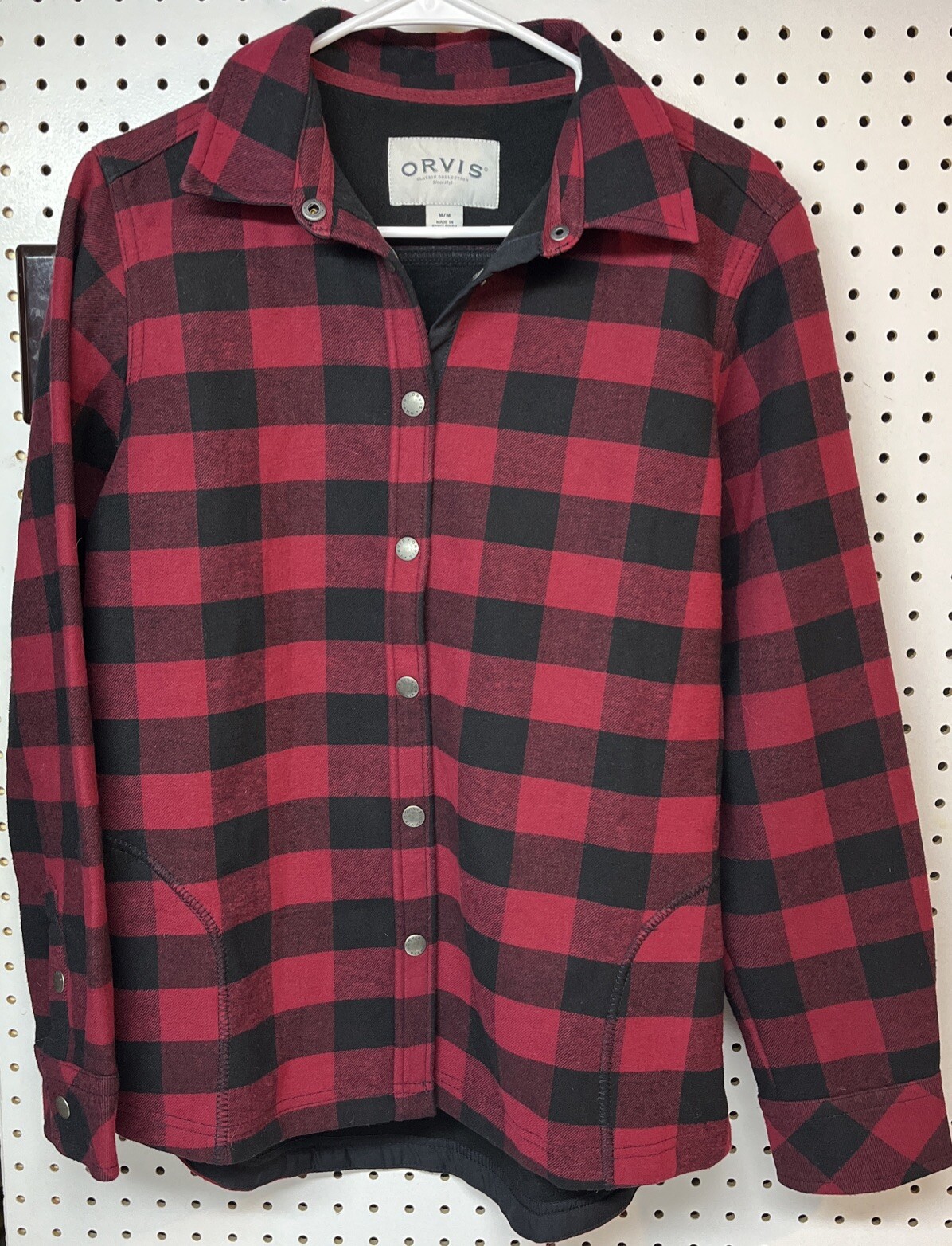 Orvis Buffalo Plaid Womens Fleece Lined Flannel Shirt Jacket Red Black Medium