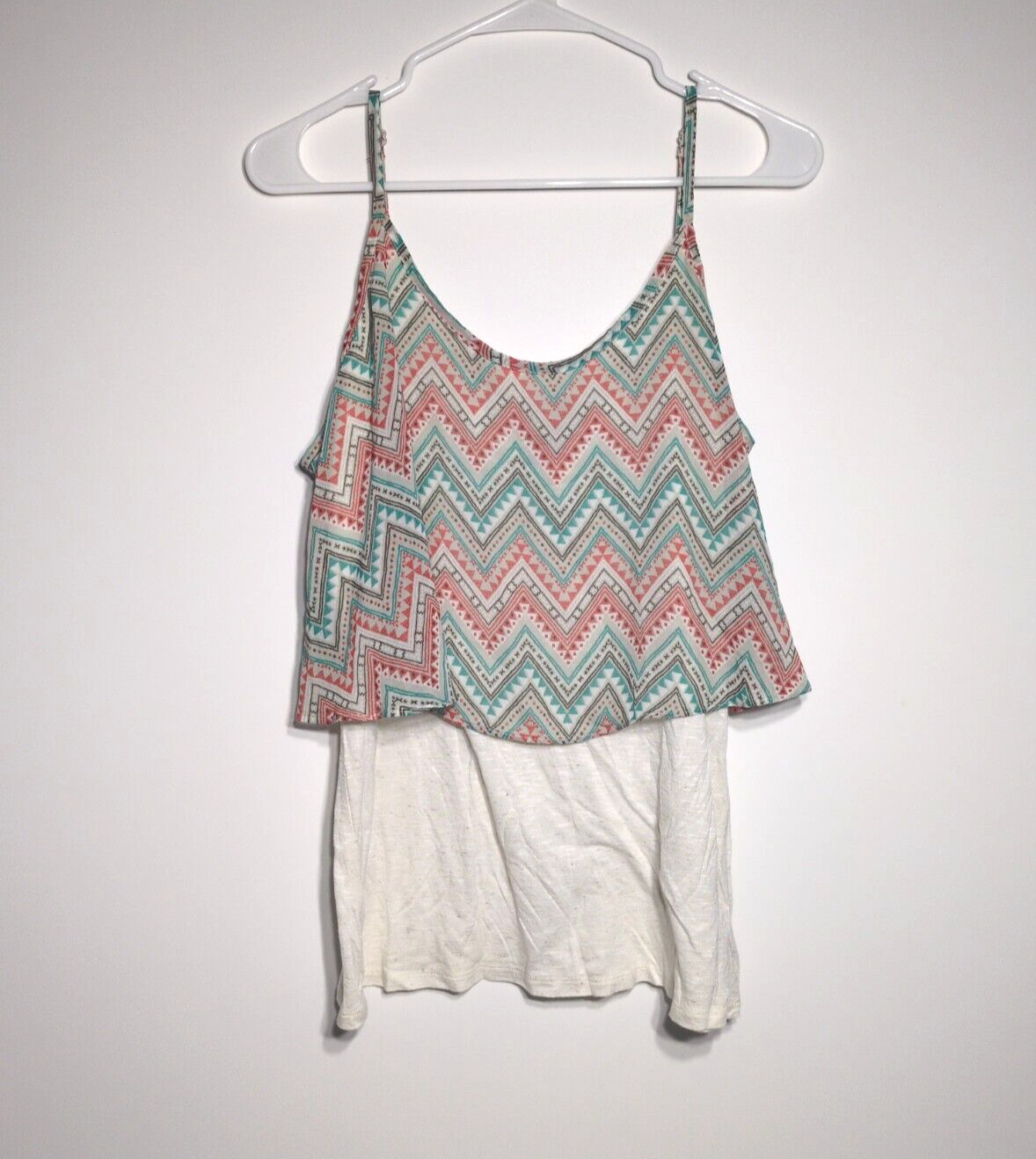 BCX Tank Cami Womens XL Chevron Orange Overlay Adjustable Layered Lightweight