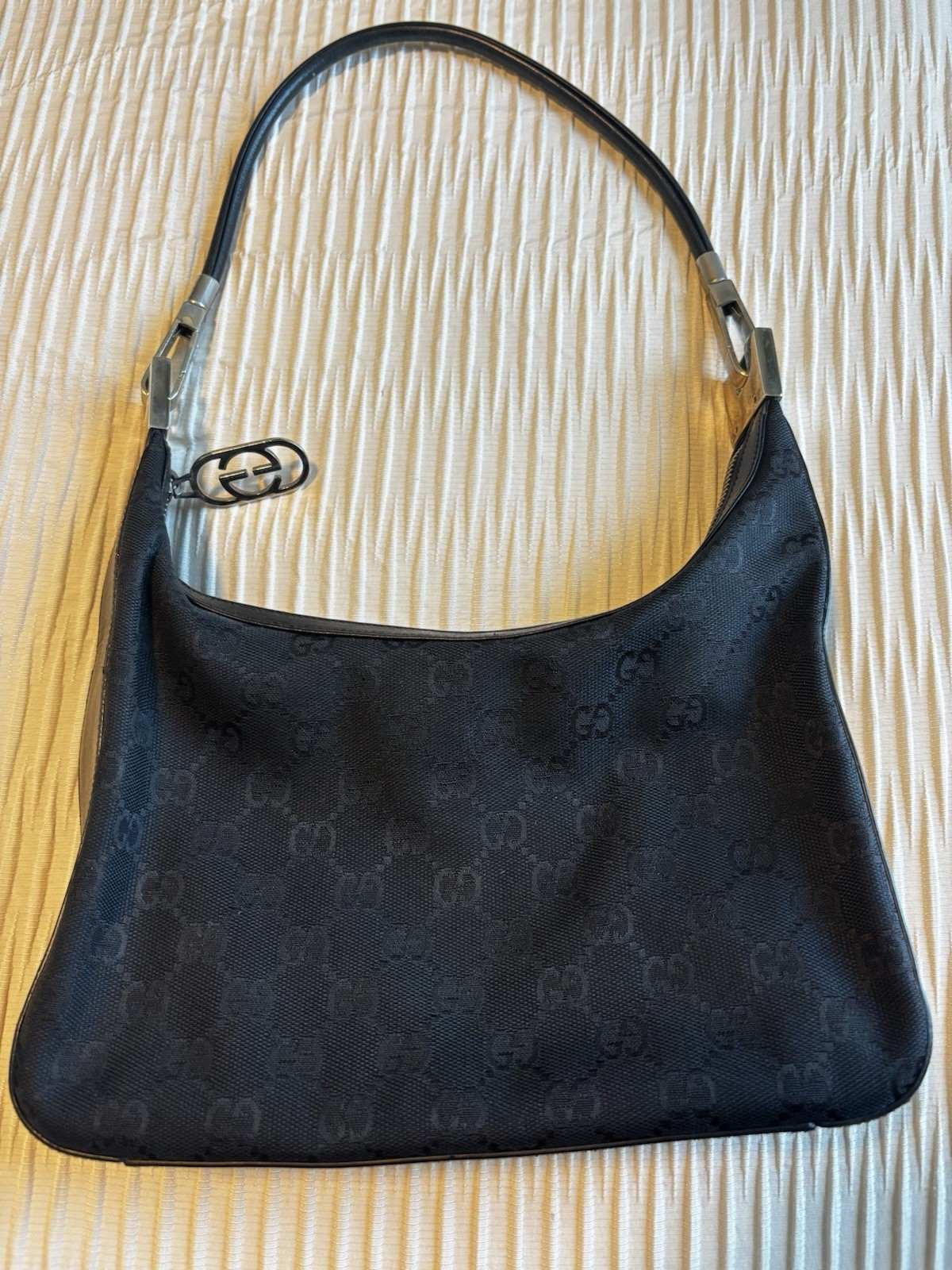 Authentic GUCCI Shoulder Hand Bag Purse GG Canvas Leather 0013812 Black 7675M
