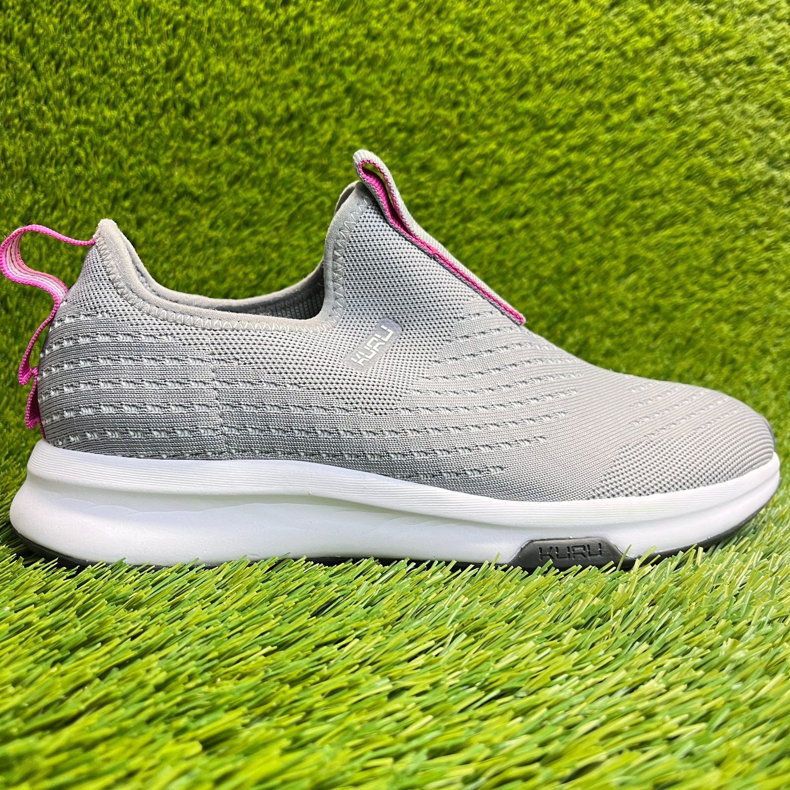 Kuru Atom Womens Size 9 Gray White Pink Athletic Walking Slip-On Shoes Sneakers