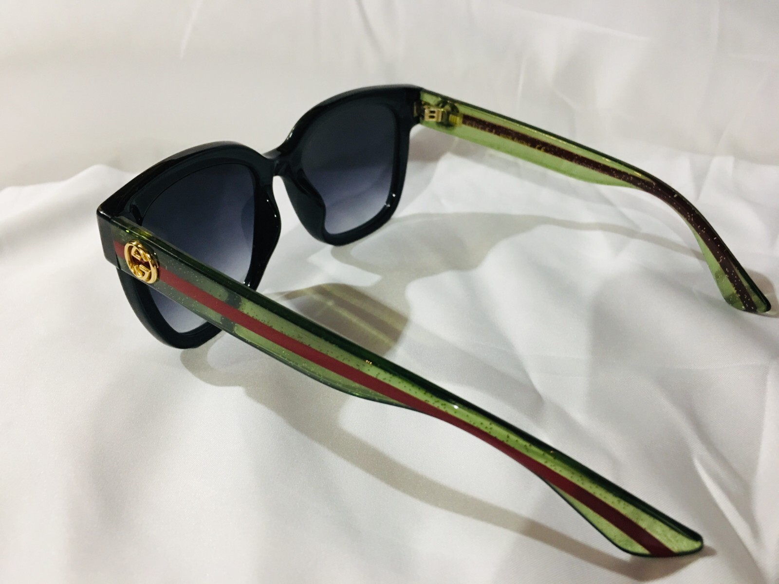 Authentic New Gucci GG0034SN 002 Black Green Red Stripe Grey Sunglasses