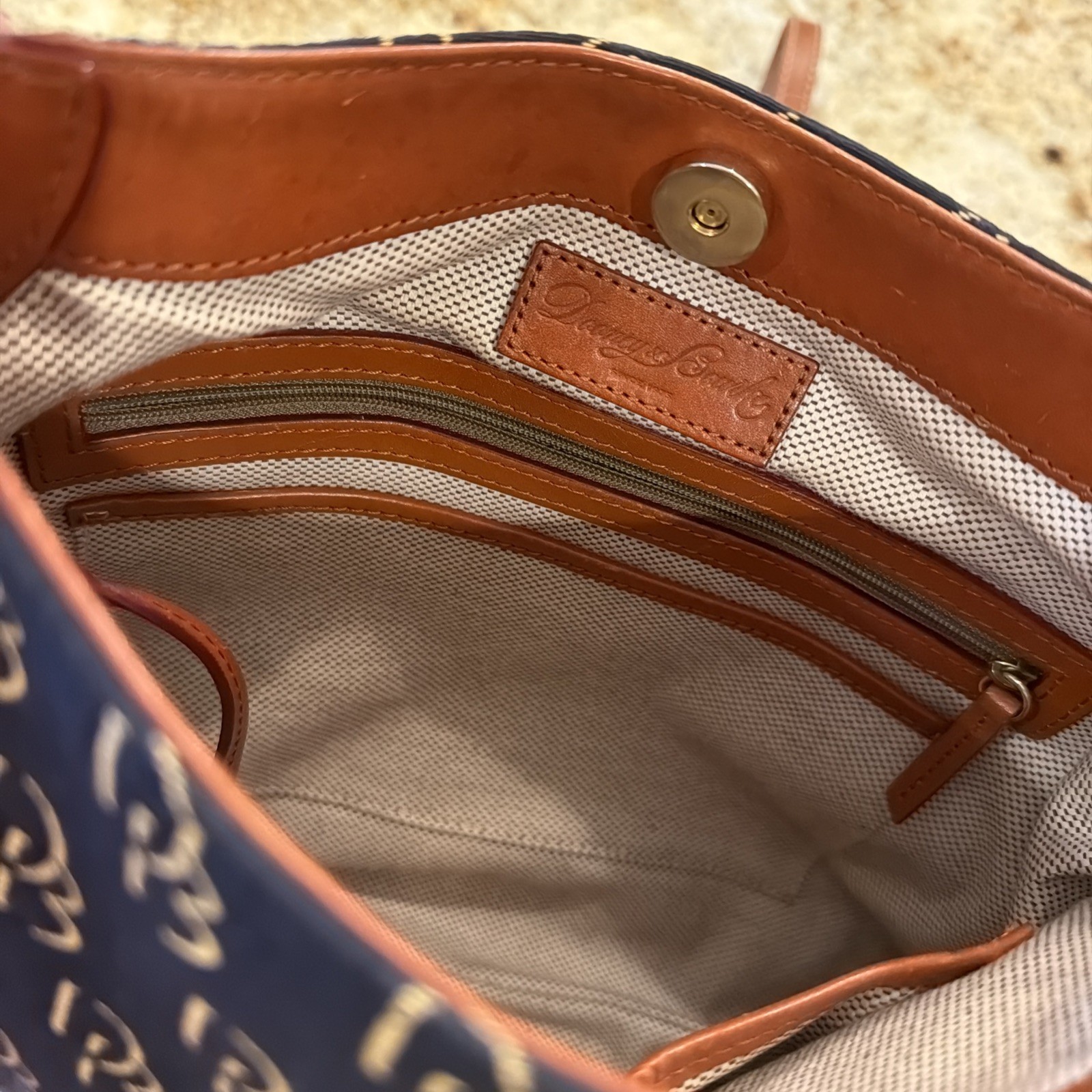 Dooney & Bourke Florentine Medium Black Brown Crossbody Jaquard Canvas Leather