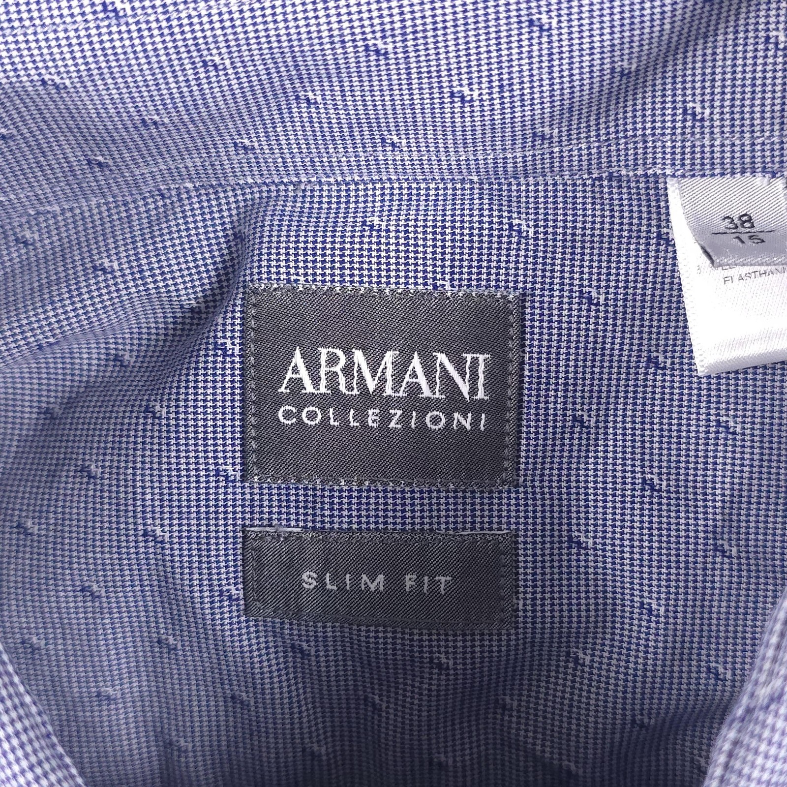 Armani Collezioni Shirt Mens 15 38 Blue Check Slim Fit Dress Long Sleeve Albania