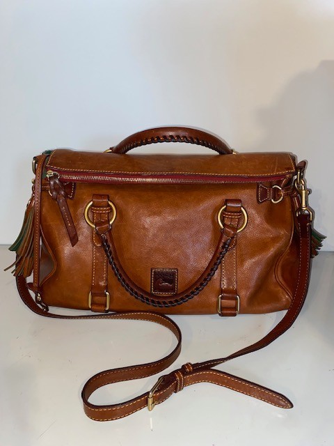 Dooney & Bourke Large Florentine Natural Leather Satchel w/Crossbody Strap