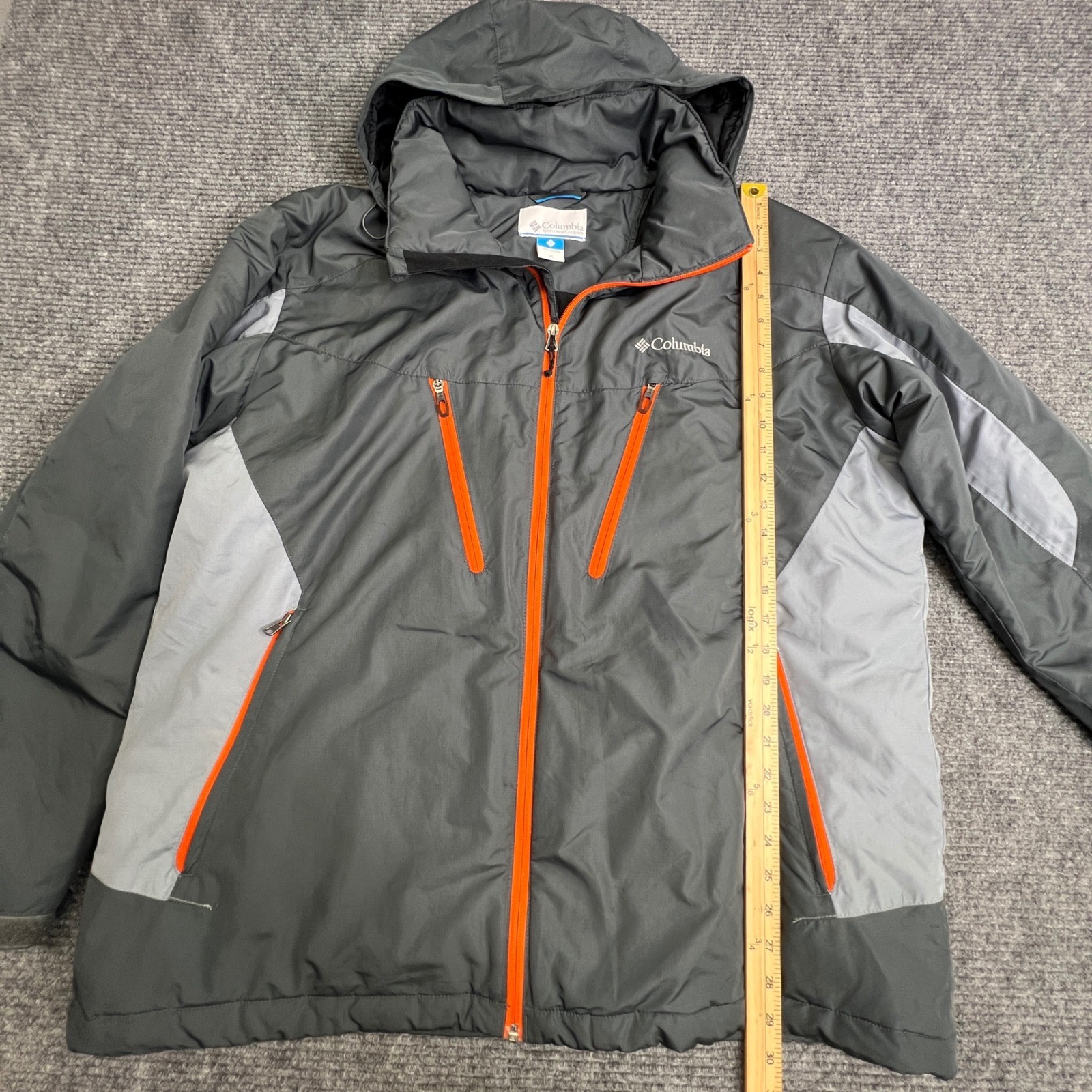 Columbia Mens Grey Orange Insulated Hooded Jacket Coat XL
