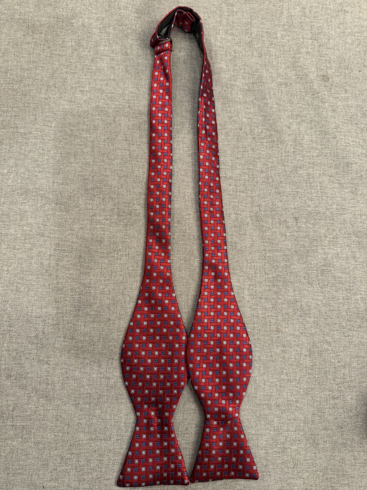 Brooks Brothers Red Geometric Pattern Silk Bow Tie 2.25 In Wide