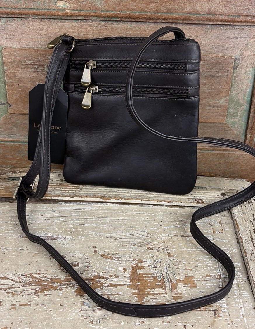Le Donne Brown Leather Crossbody Purse Womens Handbag Bag 8” X 7”