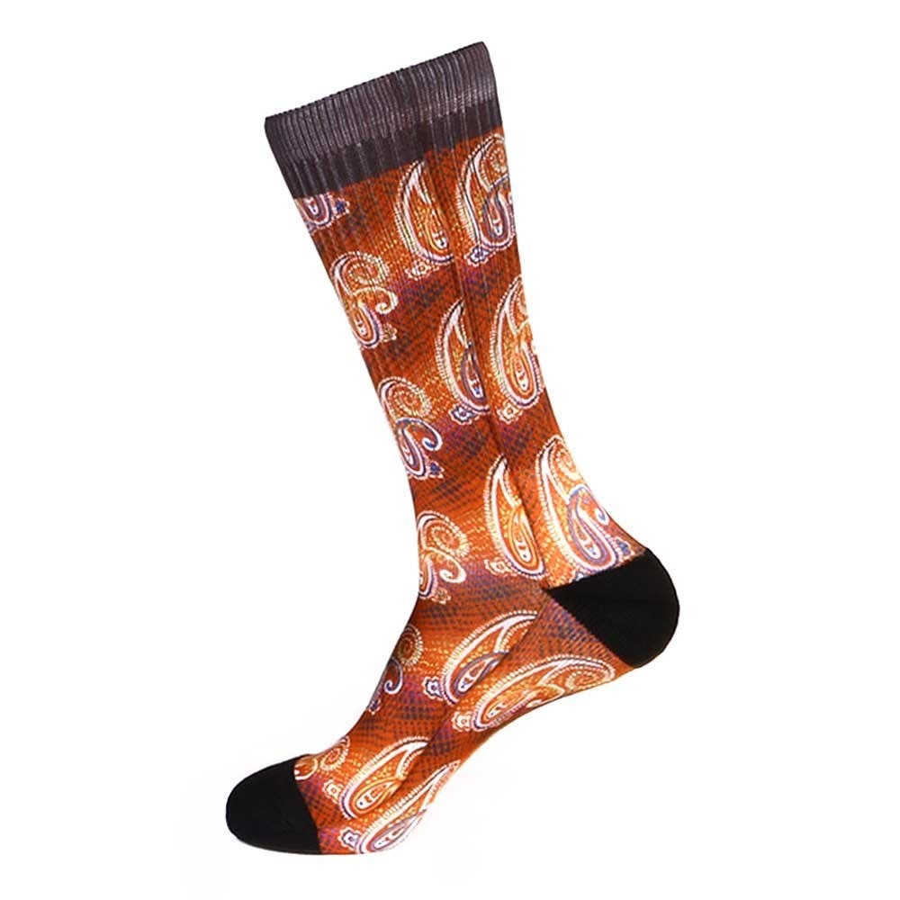 Steven Land Paisley Sublimation Pattern Red Multi Cotton Nylon Spandex Socks