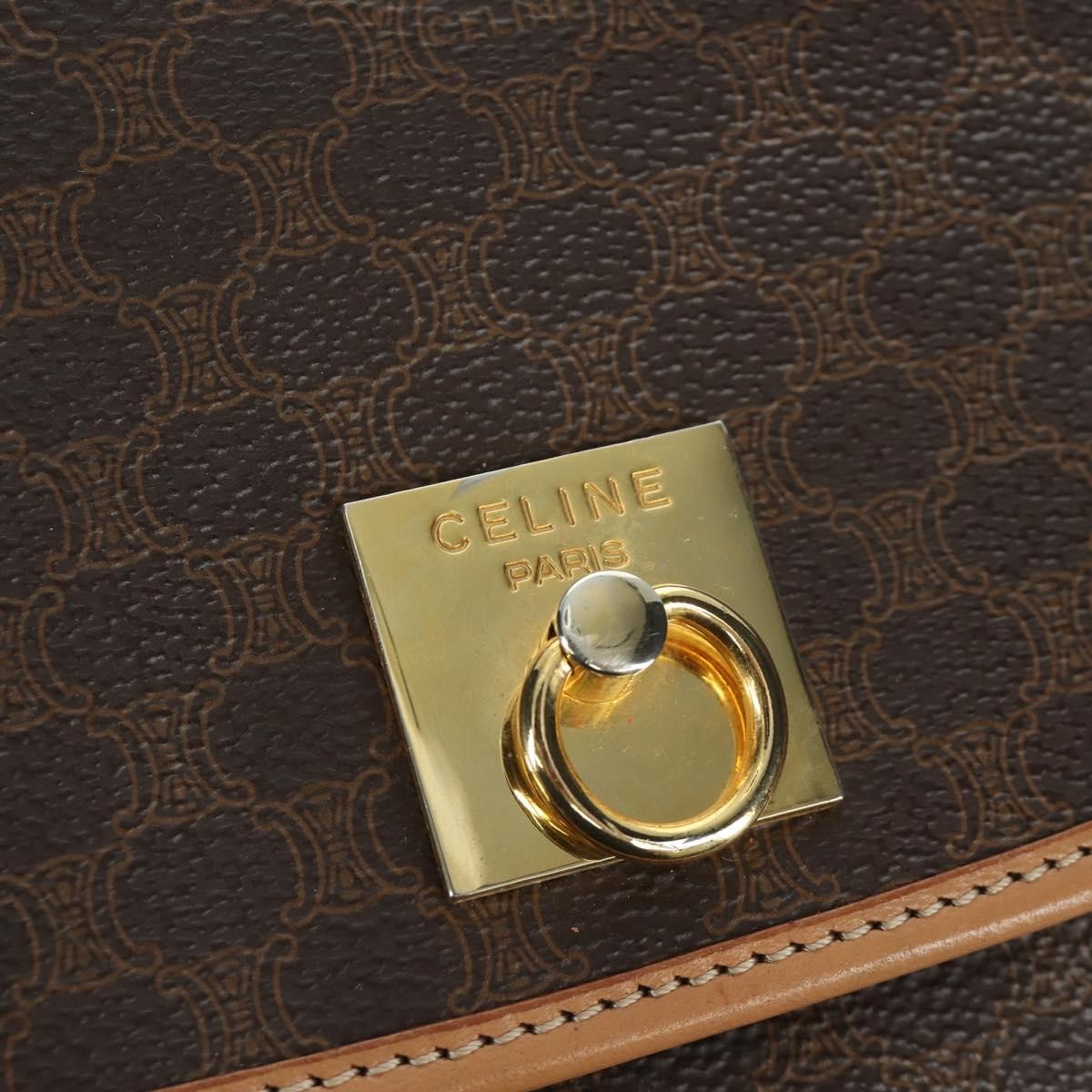 CELINE Macadam Canvas Backpack PVC Leather Brown Gold Auth am11186A