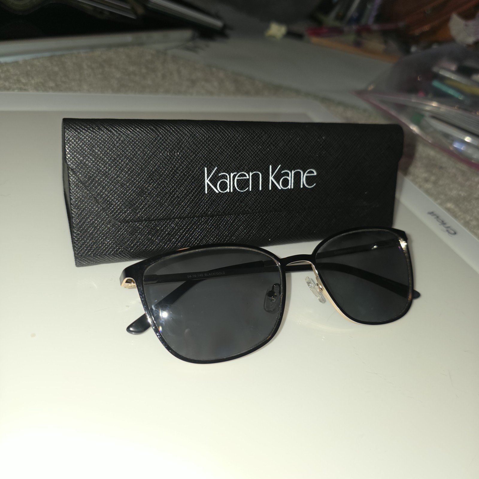 Karen Kane Cloudberry Sunglasses Black Gold Metal Cat Eye 54-16-140