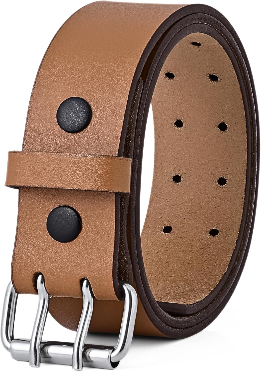 PBF Leather Belts for Men Heavy Duty 1.75 Inch Wide Double Prong, Casual, Full G