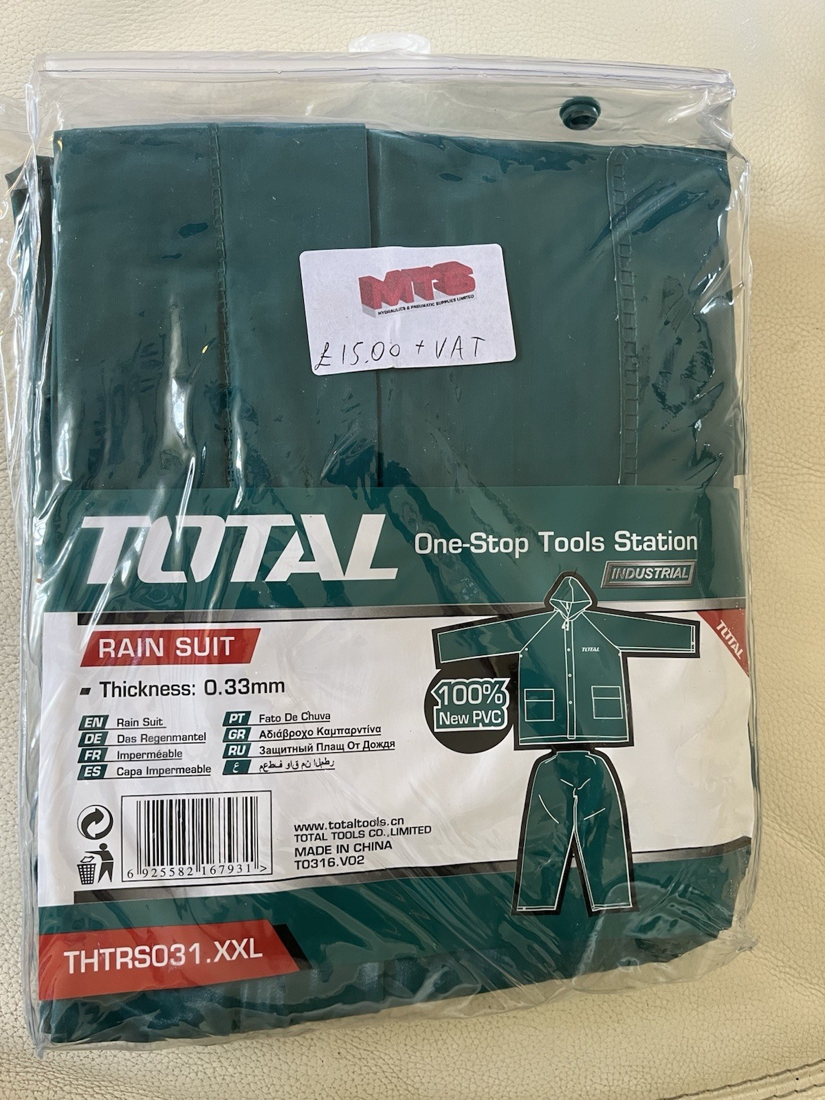 TOTAL TOOLS RAIN SUIT NEW 100% PVC GREEN ALL SIZES AVAILABLE