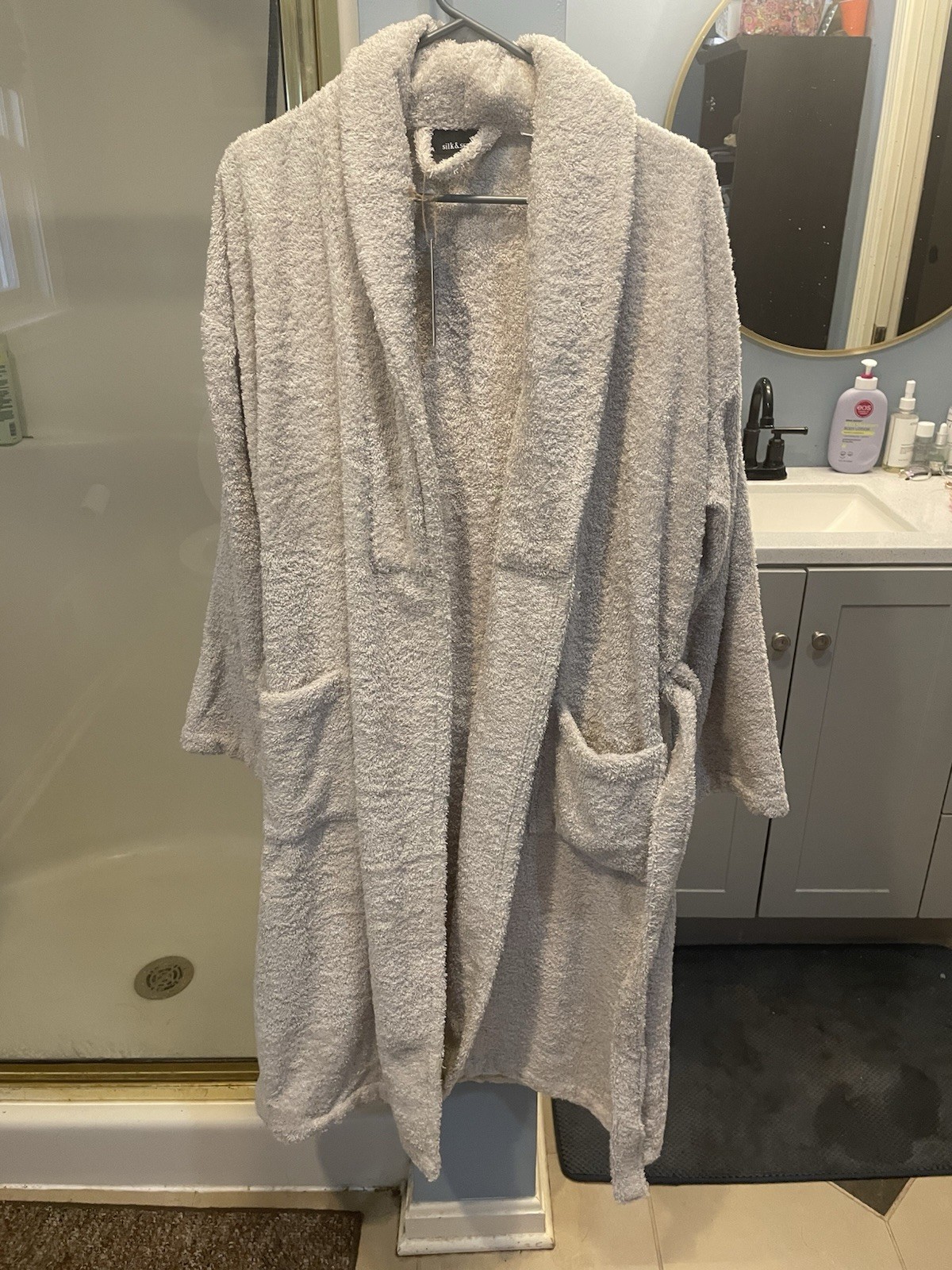 silk&snow Classic Terrycloth Bath Robe Sand M/L Shawl Collar Long Sleeve