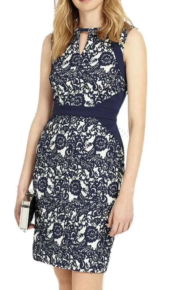 Phase Eight Annie Jacquard Evening Dress floral Navy/Ivory Size 14 NWT RRP £110