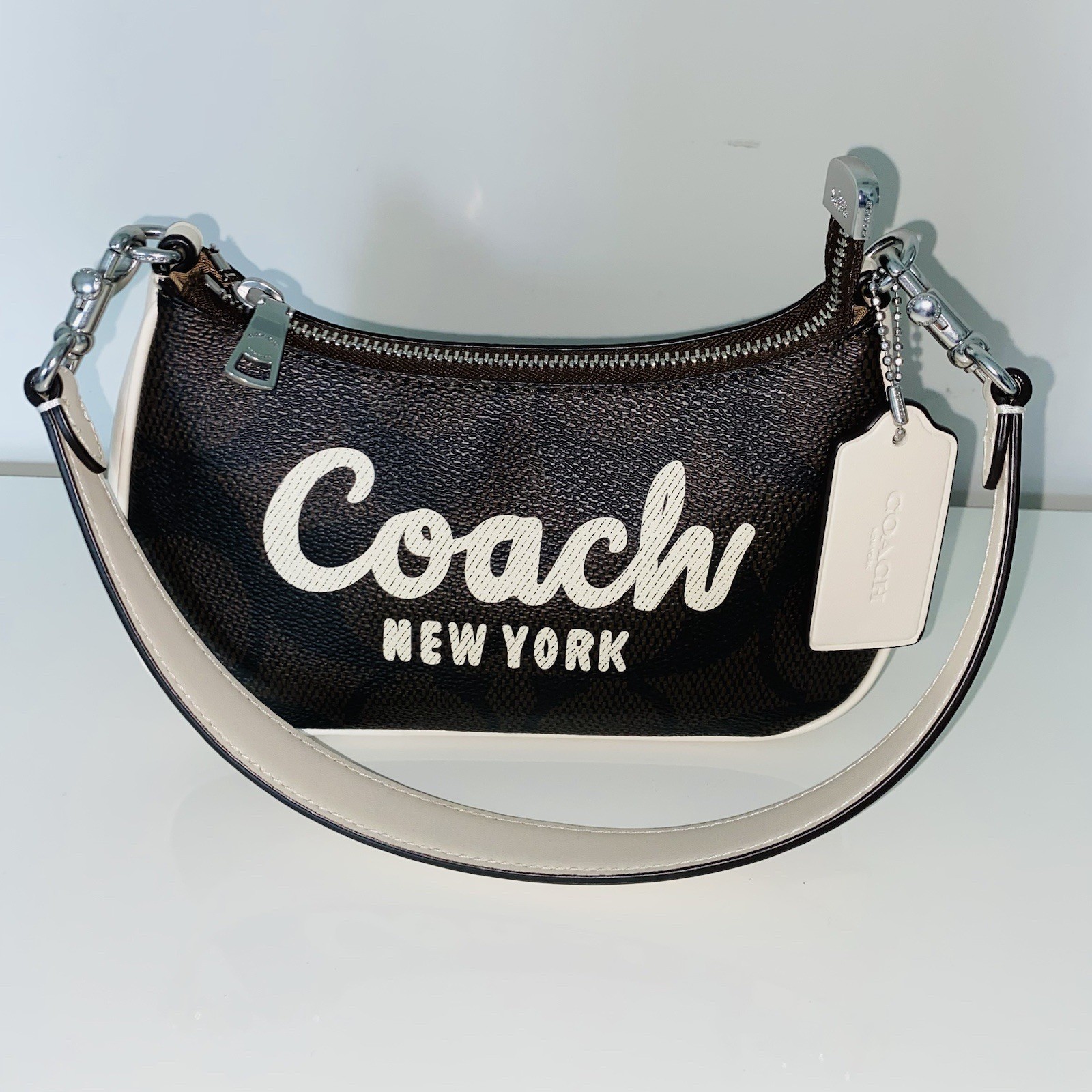 Coach Teri Mini Crossbody Leather Bag, Signature Canvas Coach Graphic, Worn Once