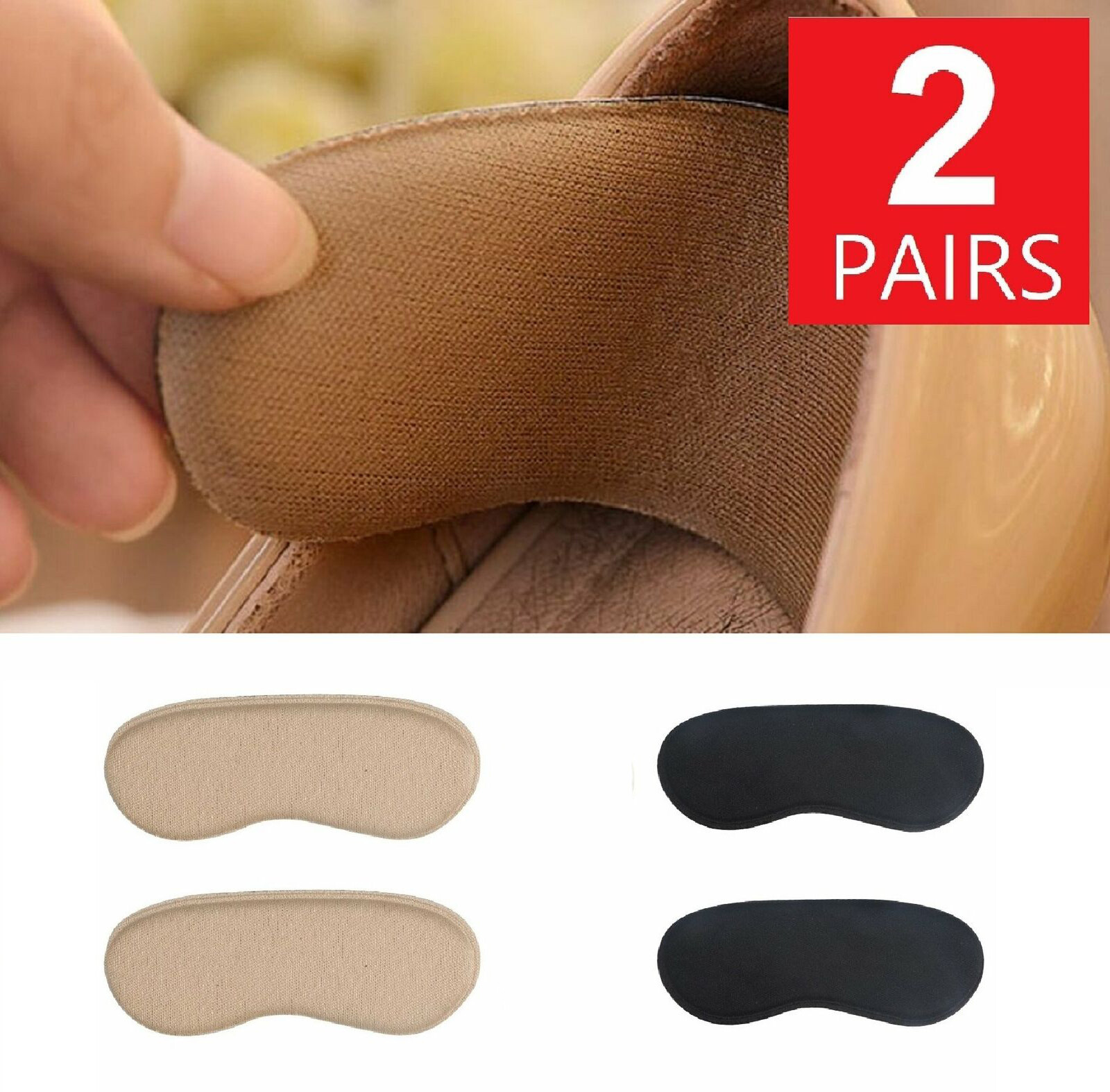 2 Pairs Fabric Shoe Pads Cushion Liner Grip Back Heel Inserts Insoles