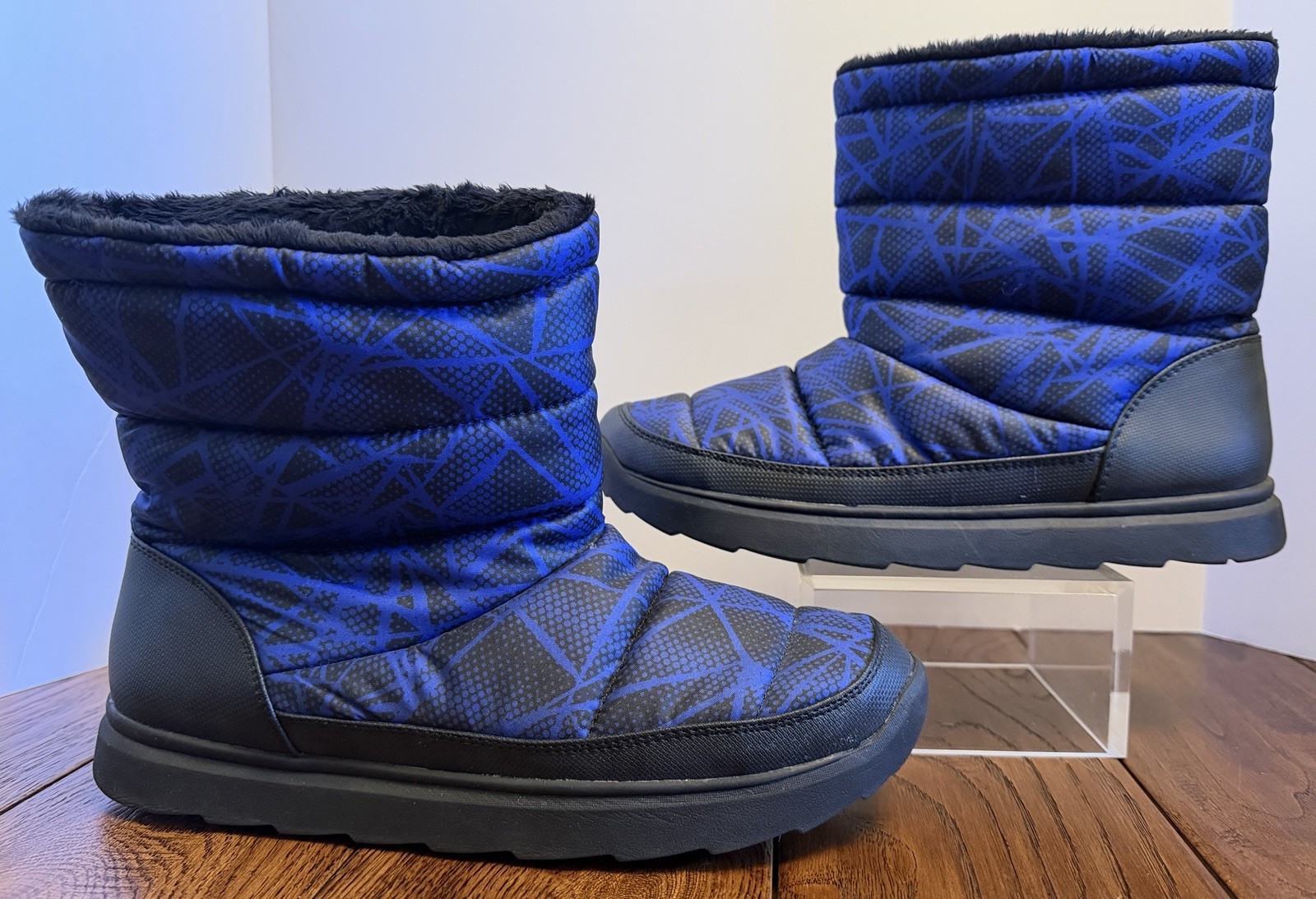 Size 9 M Kohl’s Tek Gear Snow Moon Boots Blue Nylon & Faux Fur Lining Excellent
