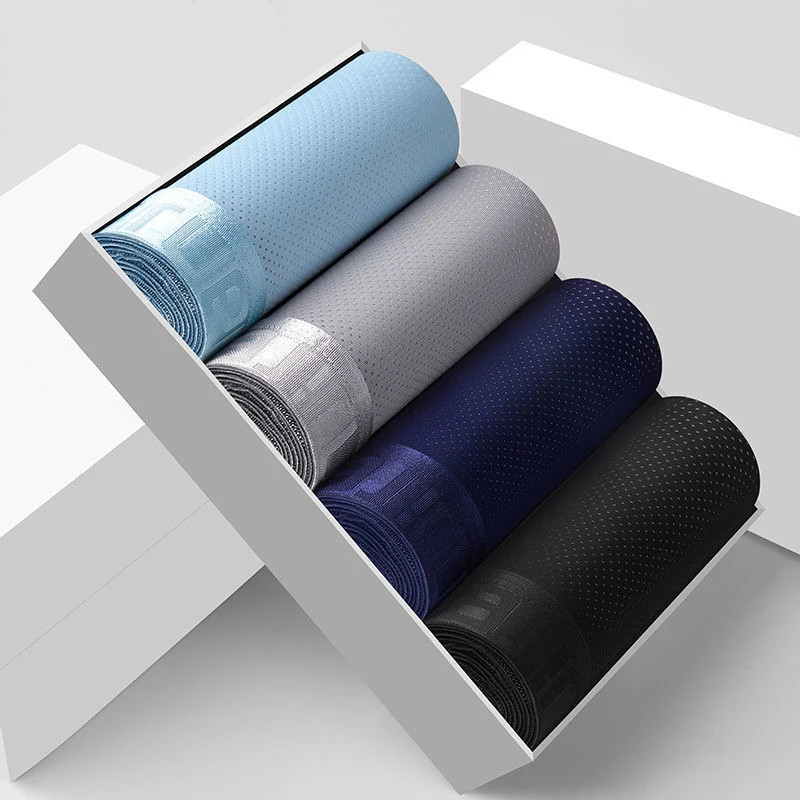 4pcs Men’s Ice Silk Boxer Shorts Plus Size Underwear Cool Breathable Mesh