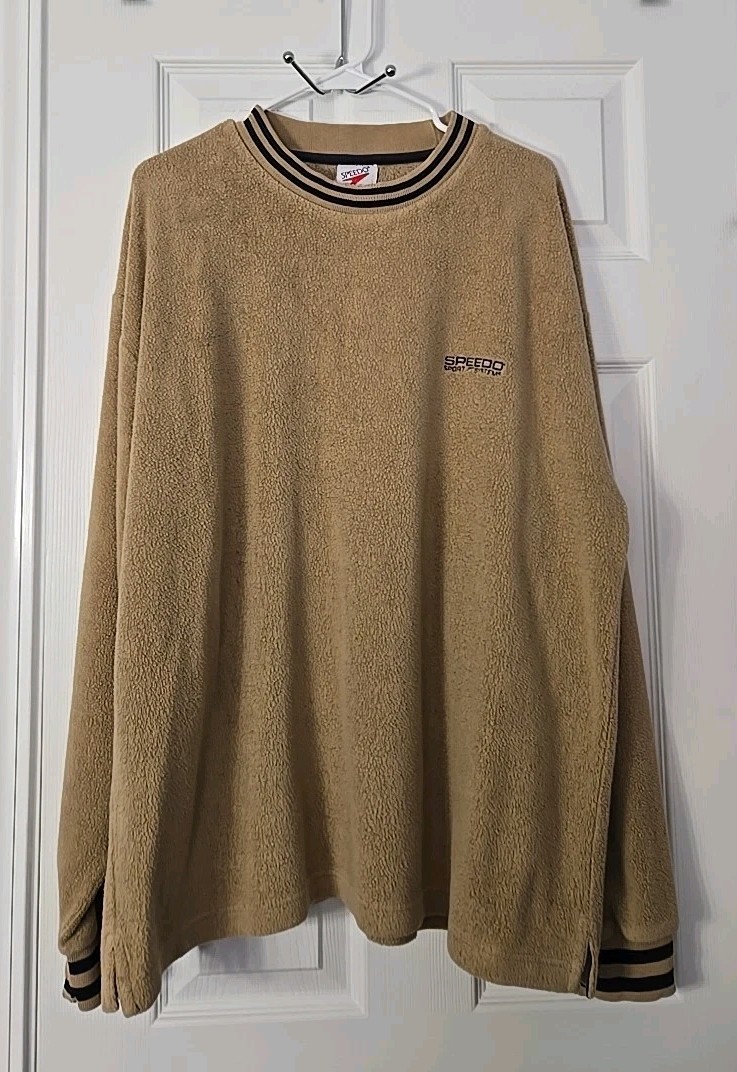 Speedo Mens Pullover Sharpa Fleece Size Large Camel Color With Blue Trim
