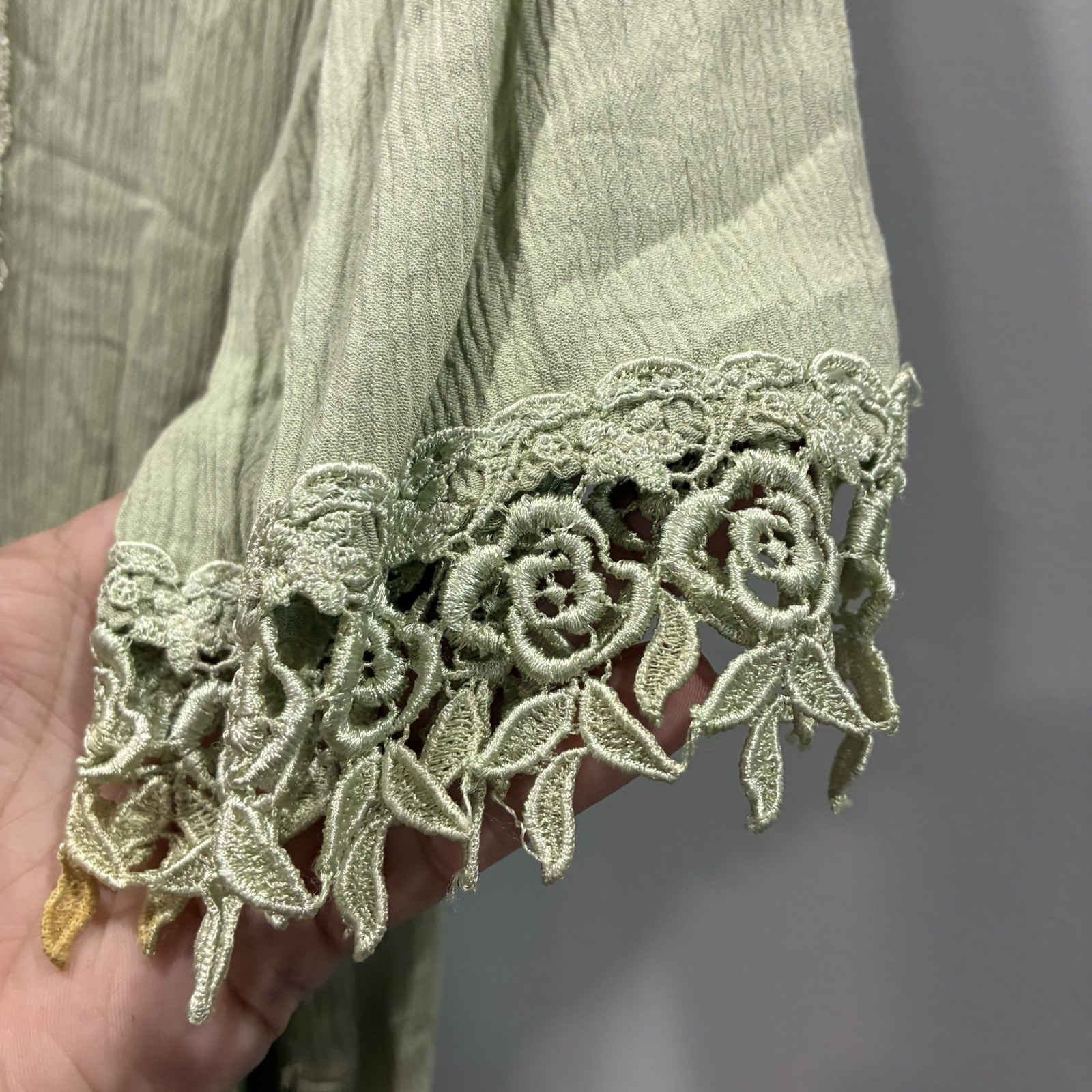 Magnet Art Sage Green Rayon Floral Lace Maxi Dress Boho Autumn Wedding Guest M