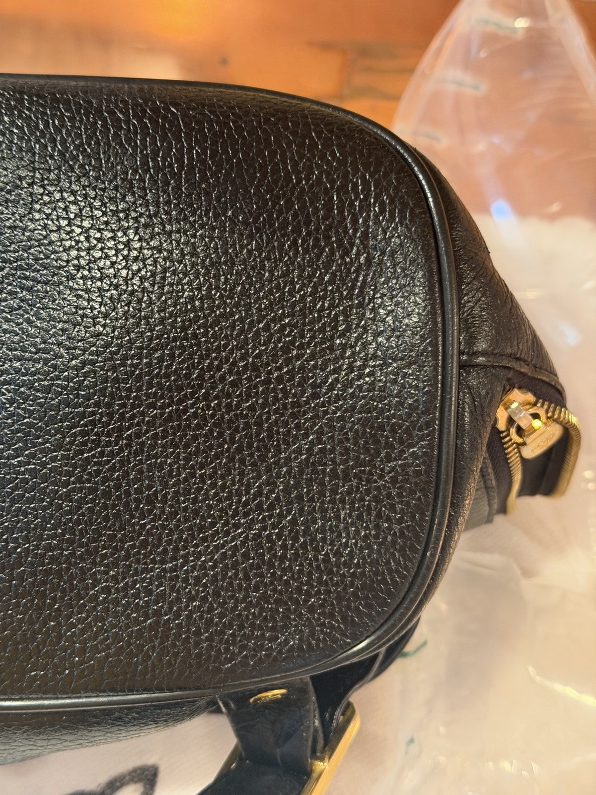 MCM Black Drawstring Backpack, Magnetic Closure, Gold Hardware, Dust Bag