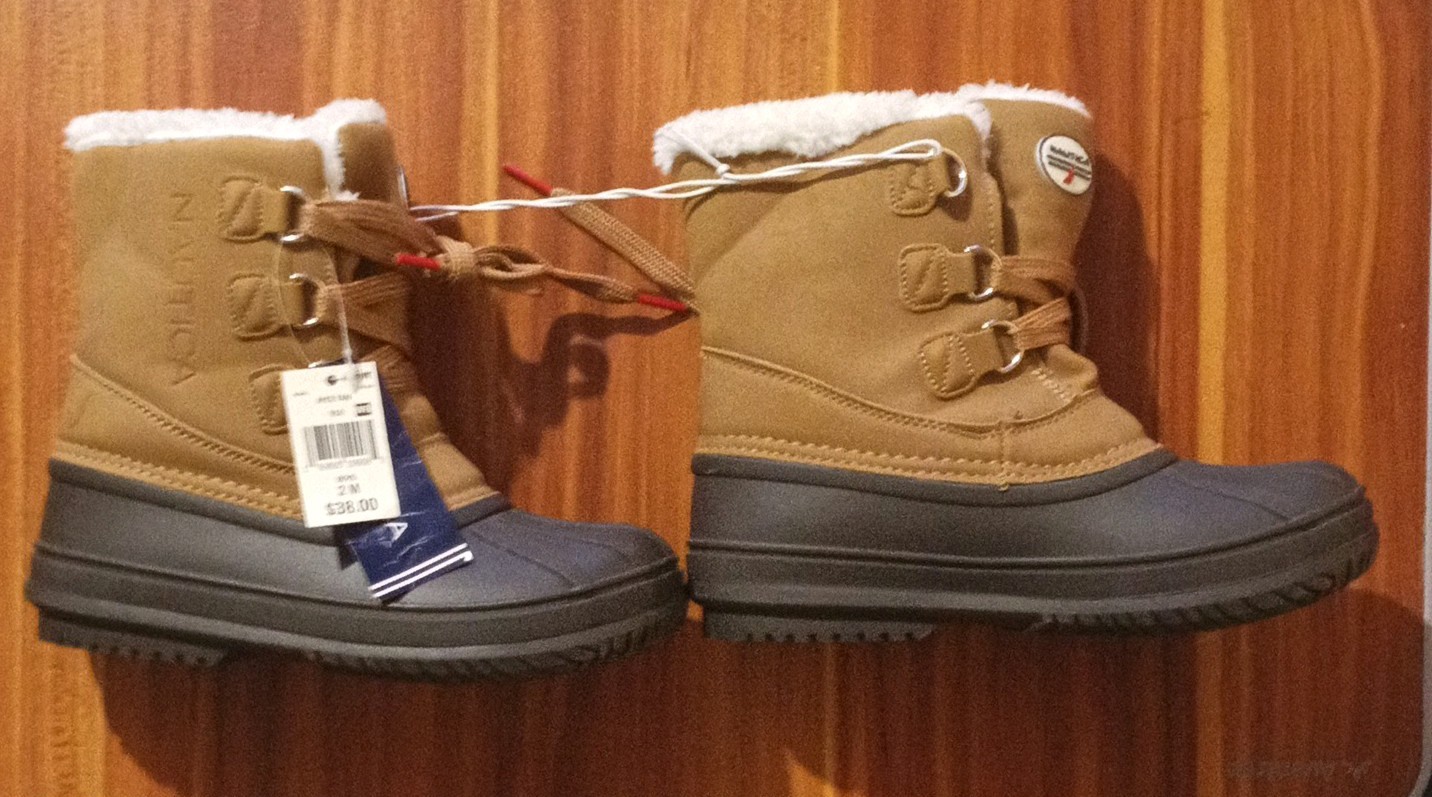Nautica Ayce Youth Boys Snow Boots Tan/Gray Lace Up Faux Fur Lined Size 2M