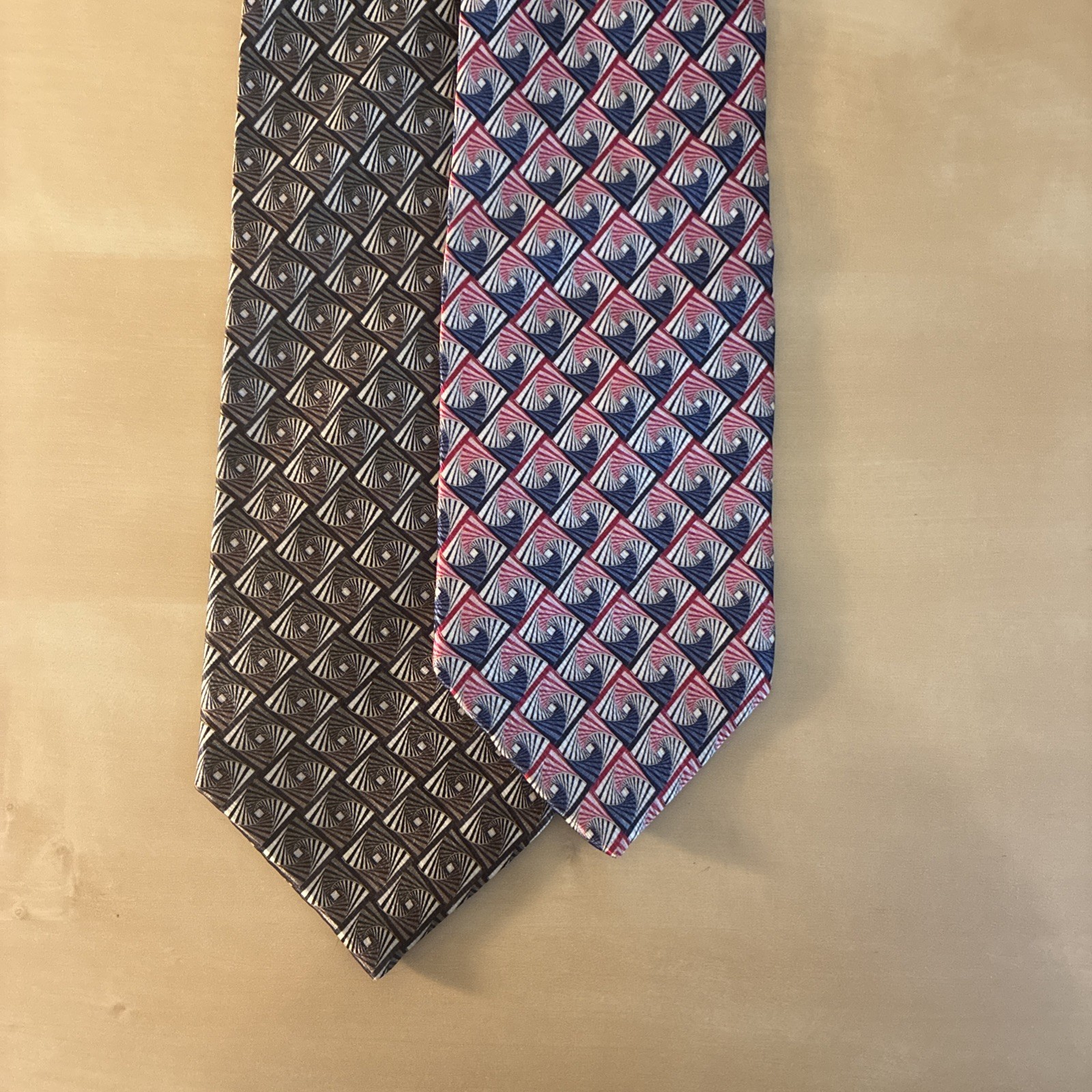 Set Of Two Stafford Ties 100% Silk Neckties Formal Red White Blue Beige Pattern