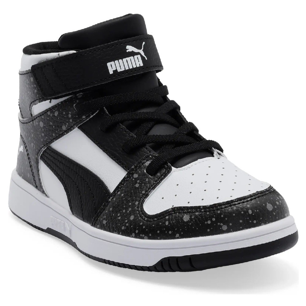 Little Kid’s Puma Rebound Layup AOP Splat V PS Blk-Wht-Gray (407814 01)
