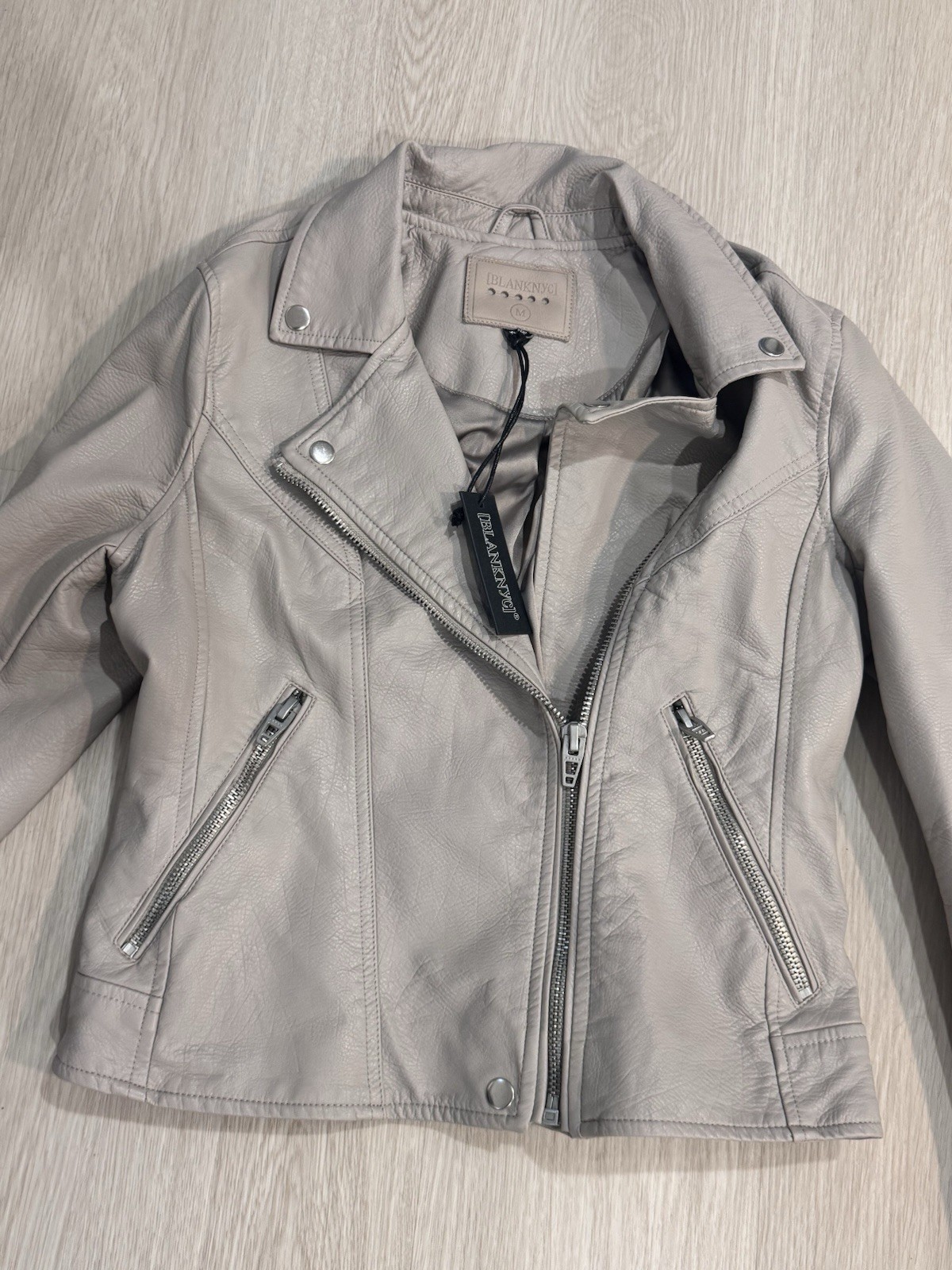BLANKNYC Women’s Gray Biker Moto Jacket Size M Full Zip Long Sleeve 29L-9596NO