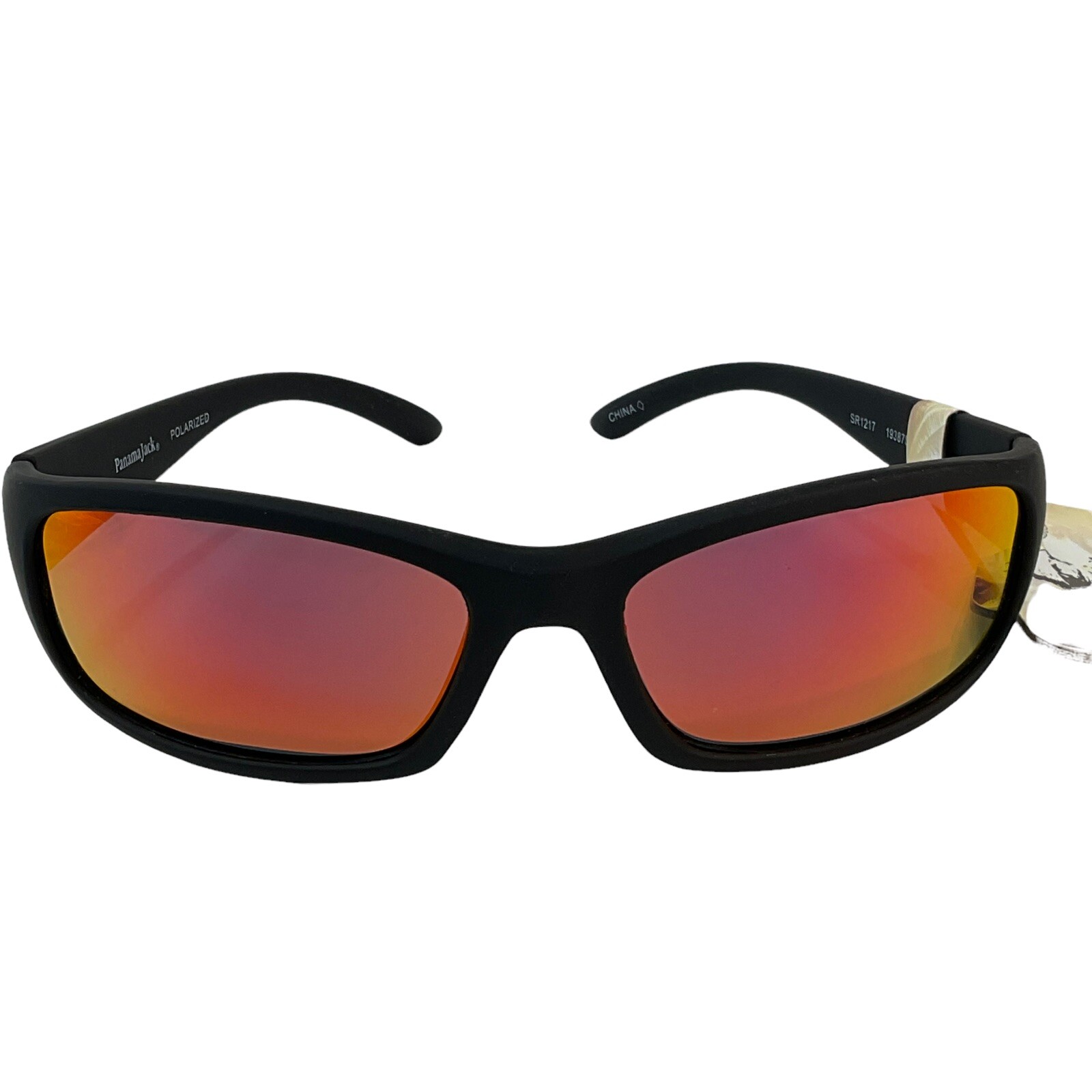 Panama Jack Men’s Sunglasses Polarized Black Frame Wrap Sport Orange Lenses Nwt
