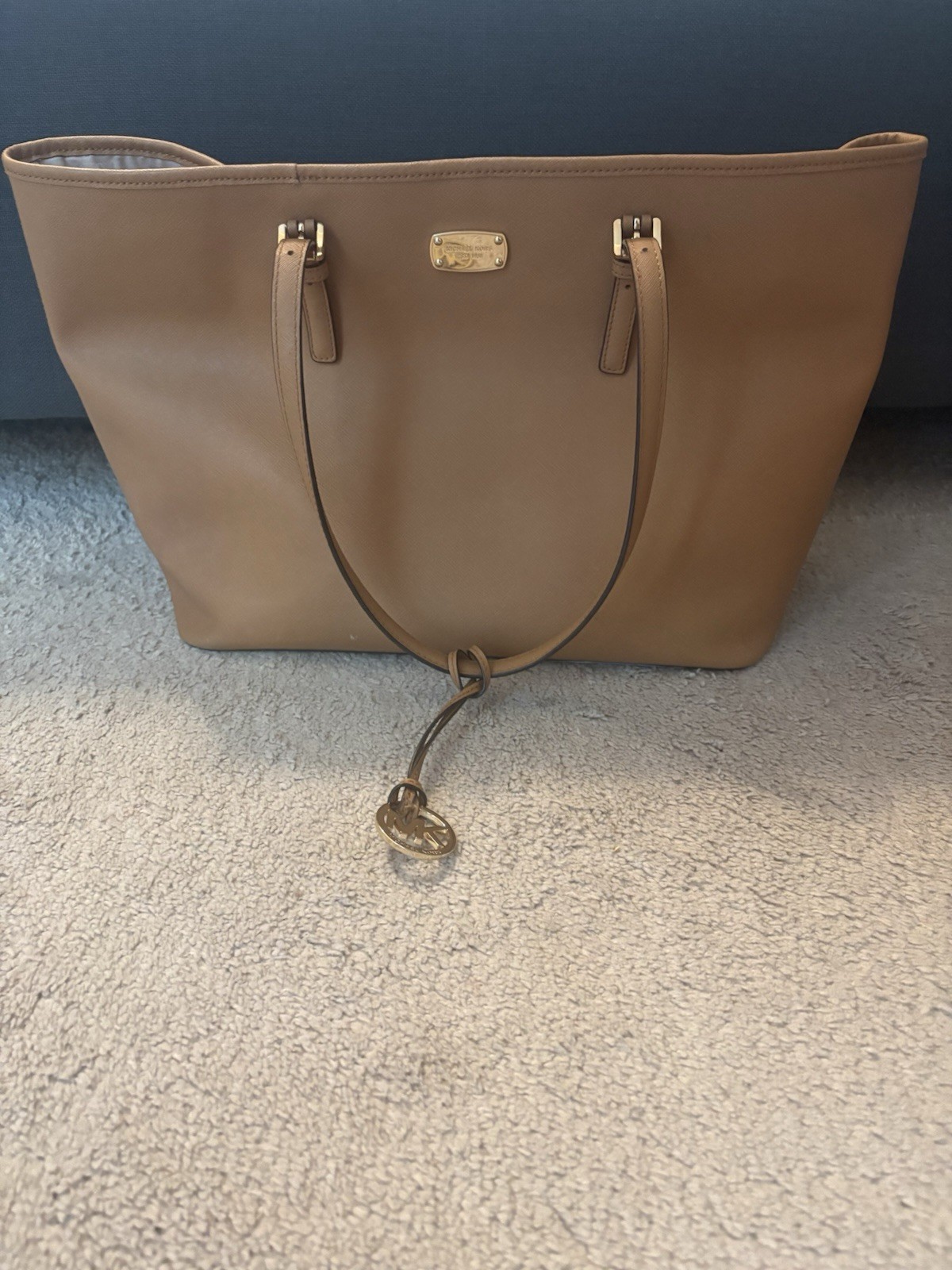 Michael Kors Jet Set Luggage Tote Gray Leather Large Purse Bag Laptop EUC