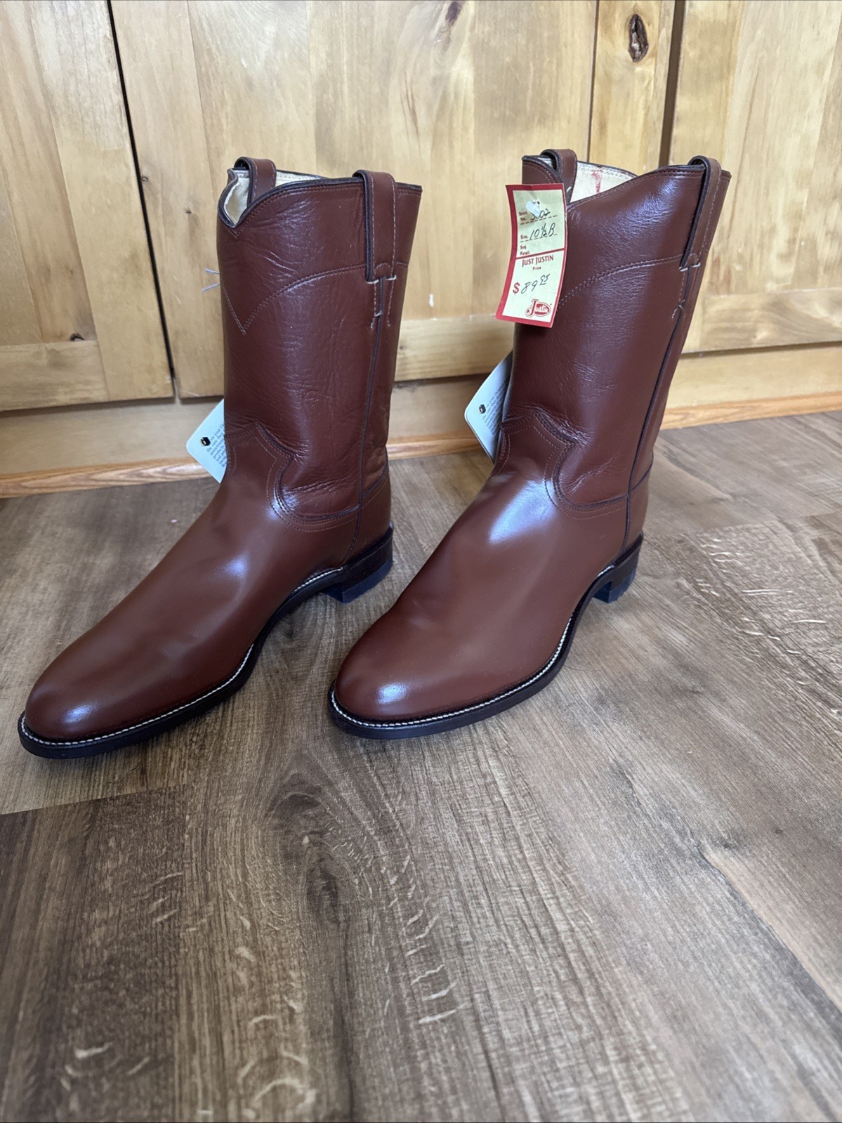 1993 Justin Roper Cowboy Boots Never Worn Box 10 1/2B 3208 Brown Tan Leather