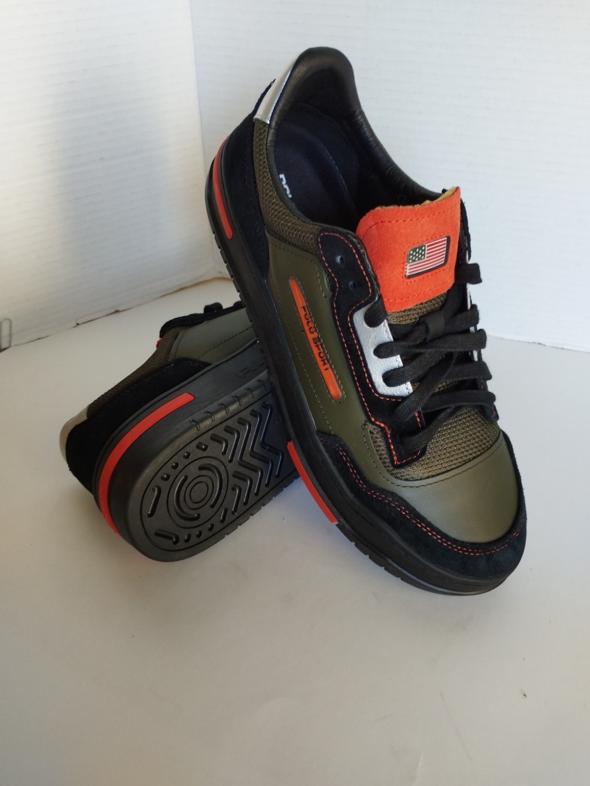 Polo Sport Ralph Loren PS300 Sneakers olive Green/ orange Leather Men’s Size 9