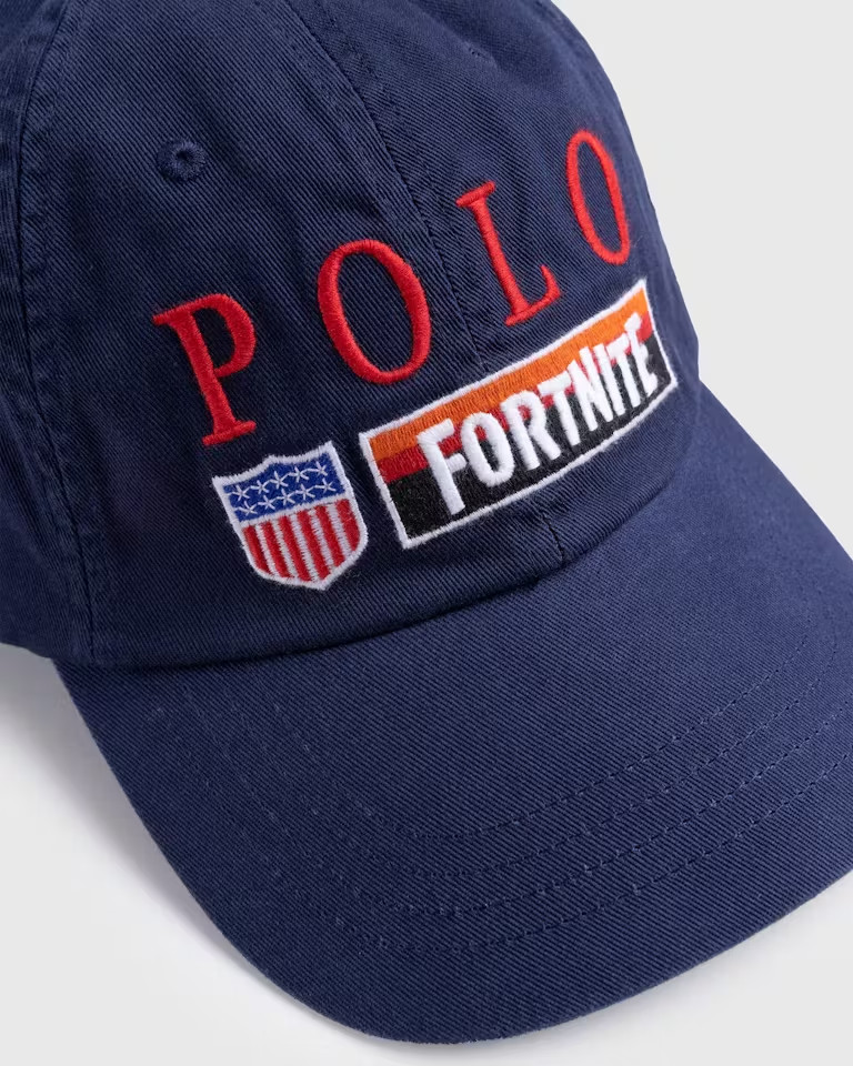 NWT Polo Ralph Lauren Navy Blue/Red FORTNITE LOGO Men’s Ball Cap Hat WHITE Pony