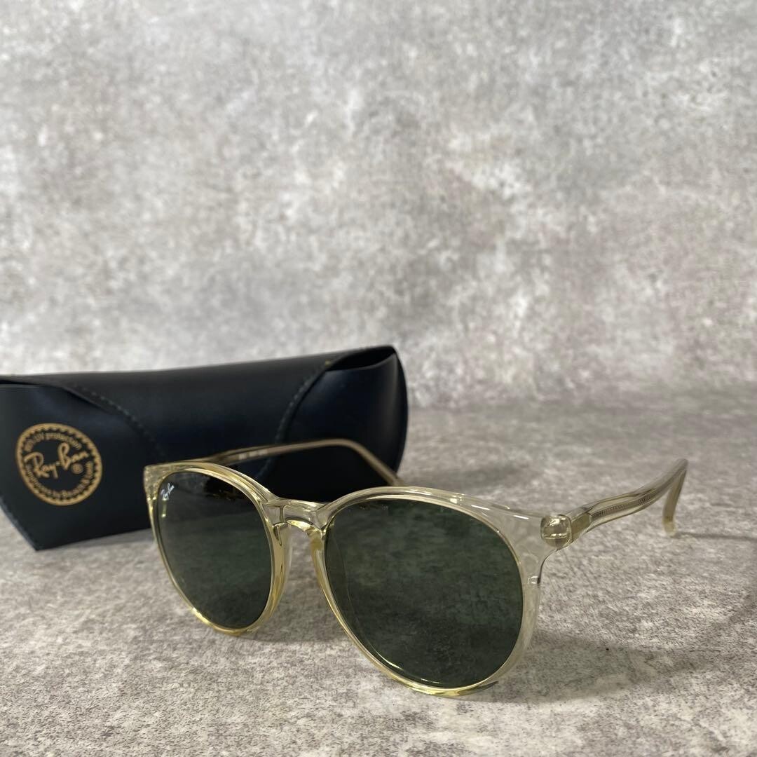 Ray Ban Bausch Lomb Clear Frame Round Sunglasses Vintage 1990s Green Lens B&L